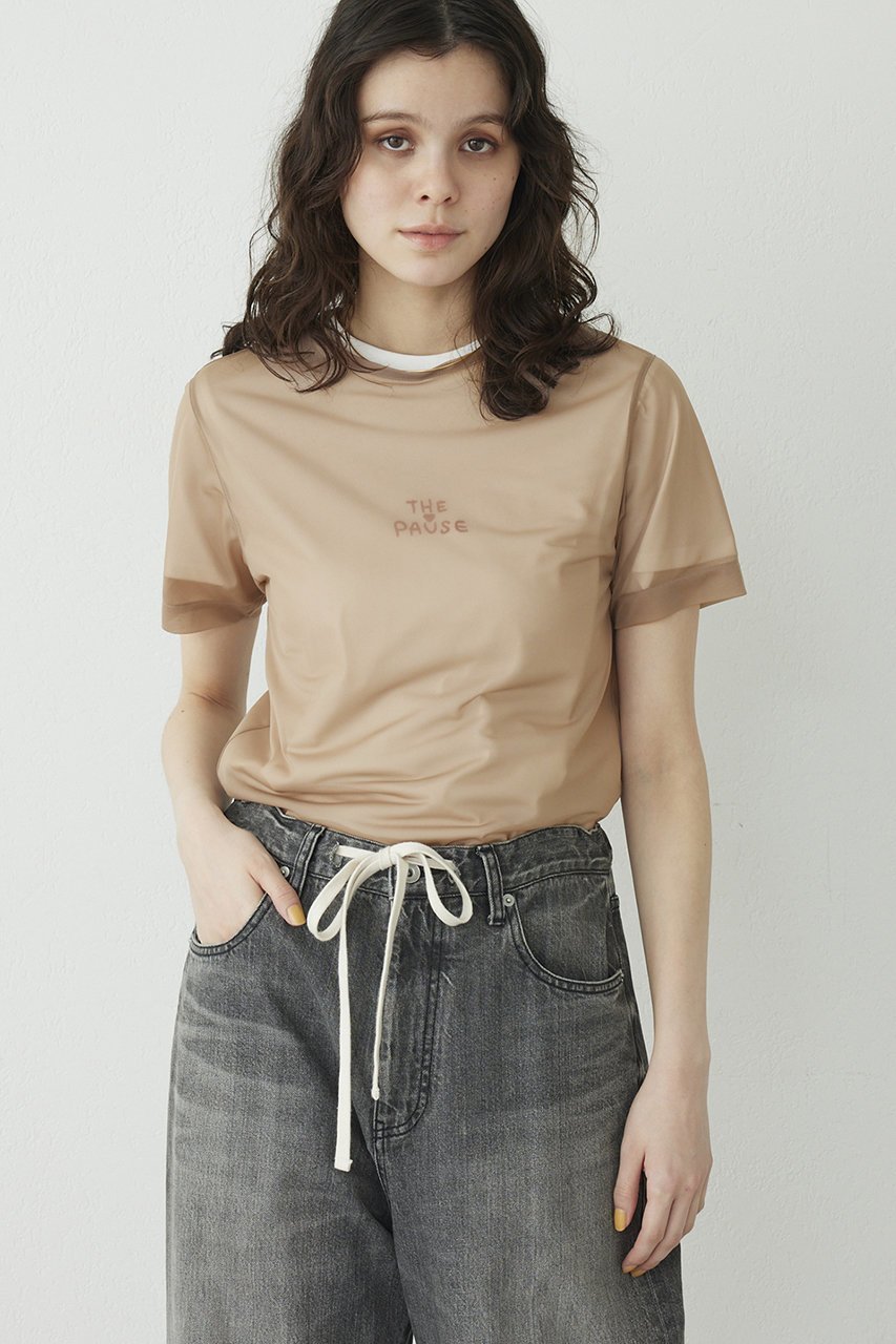【ウィムガゼット/Whim Gazette】の【THE PAUSE】ハイゲージチュールTシャツ インテリア・キッズ・メンズ・レディースファッション・服の通販 founy(ファニー) 　ファッション　Fashion　レディースファッション　Fashion for Women　トップス・カットソー　Cut & Sew Tops　シャツ・ブラウス・オフィスカジュアル　Elegant Blouses & Button-Ups　ロングTシャツ・Tシャツ　Longline T-Shirts & Tees　カットソー・ベーシックTシャツ　Cut-and-Sewn Tops / Stretch Tees & Basics　おすすめ　Recommended / Our Picks　なめらか　Smooth, Silky Texture　インナー　Innerwear　キャミソール　Camisole, Spaghetti Strap Top　コンパクト　Compact, Small Size　シアー　Sheer, See-Through　ショート　Short, Short Length　ジャケット　Jacket, Outerwear　スリーブ　Sleeve, Long Sleeve / Short Sleeve　タンク　Tank Top, Sleeveless Top　チュール　Tulip, Tulip Motif　ヌーディ　Nude, Nude Tone　半袖　Short Sleeve, Half Sleeve　ベージュ|ID: prp329100004374967 ipo3291000000032865935