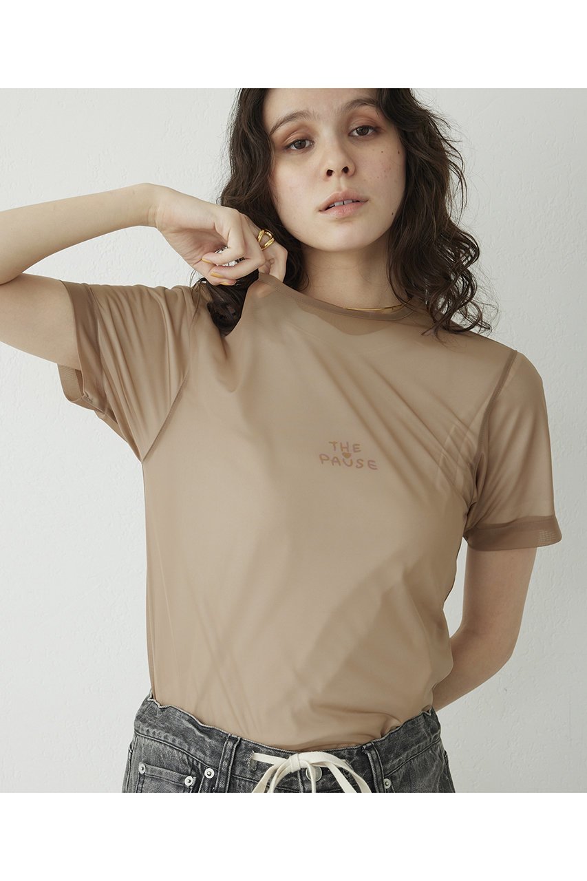 【ウィムガゼット/Whim Gazette】の【THE PAUSE】ハイゲージチュールTシャツ 人気、トレンドファッション・服の通販 founy(ファニー) 　ファッション　Fashion　レディースファッション　Fashion for Women　トップス・カットソー　Cut & Sew Tops　シャツ・ブラウス・オフィスカジュアル　Elegant Blouses & Button-Ups　ロングTシャツ・Tシャツ　Longline T-Shirts & Tees　カットソー・ベーシックTシャツ　Cut-and-Sewn Tops / Stretch Tees & Basics　おすすめ　Recommended / Our Picks　なめらか　Smooth, Silky Texture　インナー　Innerwear　キャミソール　Camisole, Spaghetti Strap Top　コンパクト　Compact, Small Size　シアー　Sheer, See-Through　ショート　Short, Short Length　ジャケット　Jacket, Outerwear　スリーブ　Sleeve, Long Sleeve / Short Sleeve　タンク　Tank Top, Sleeveless Top　チュール　Tulip, Tulip Motif　ヌーディ　Nude, Nude Tone　半袖　Short Sleeve, Half Sleeve　other-6|ID: prp329100004374967 ipo3291000000032865960