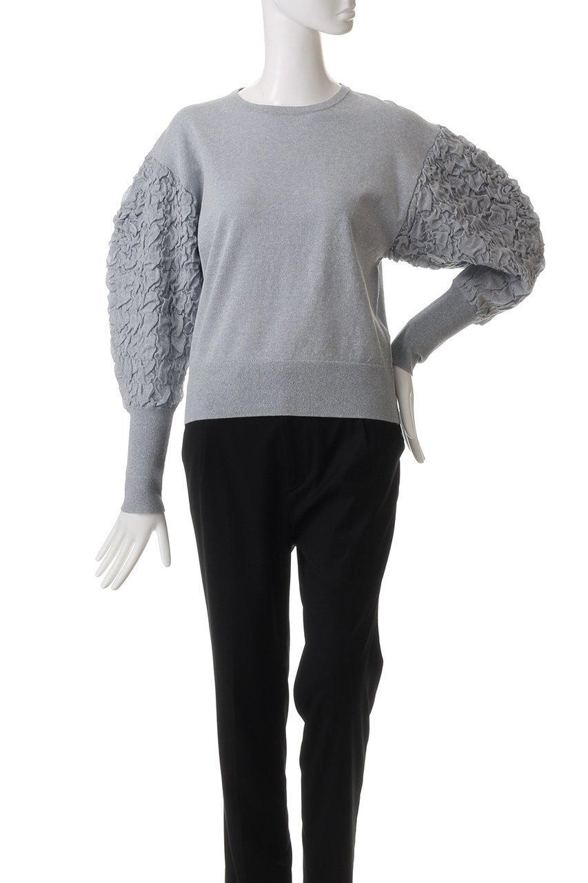 【ミディウミソリッド/MIDIUMISOLID】のpuff slv jacquard PO.S プルオーバー 人気、トレンドファッション・服の通販 founy(ファニー) 　ファッション　Fashion　レディースファッション　Fashion for Women　トップス・カットソー　Cut & Sew Tops　ニット　Knit Tops & Sweaters　カジュアルプルオーバー・ニットトップス　Pullovers & Knit Tops / Casual Pullovers　コンシャス　Conscious, Bodycon　ジャカード／ジャガード　Jacquard, Woven Pattern　スリーブ　Sleeve, Long Sleeve / Short Sleeve　トレンド　Trend, Trending Now　other-2|ID: prp329100004378333 ipo3291000000032951940