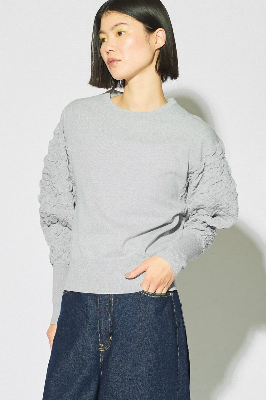 【ミディウミソリッド/MIDIUMISOLID】のpuff slv jacquard PO.S プルオーバー 人気、トレンドファッション・服の通販 founy(ファニー) 　ファッション　Fashion　レディースファッション　Fashion for Women　トップス・カットソー　Cut & Sew Tops　ニット　Knit Tops & Sweaters　カジュアルプルオーバー・ニットトップス　Pullovers & Knit Tops / Casual Pullovers　コンシャス　Conscious, Bodycon　ジャカード／ジャガード　Jacquard, Woven Pattern　スリーブ　Sleeve, Long Sleeve / Short Sleeve　トレンド　Trend, Trending Now　other-6|ID: prp329100004378333 ipo3291000000034336707