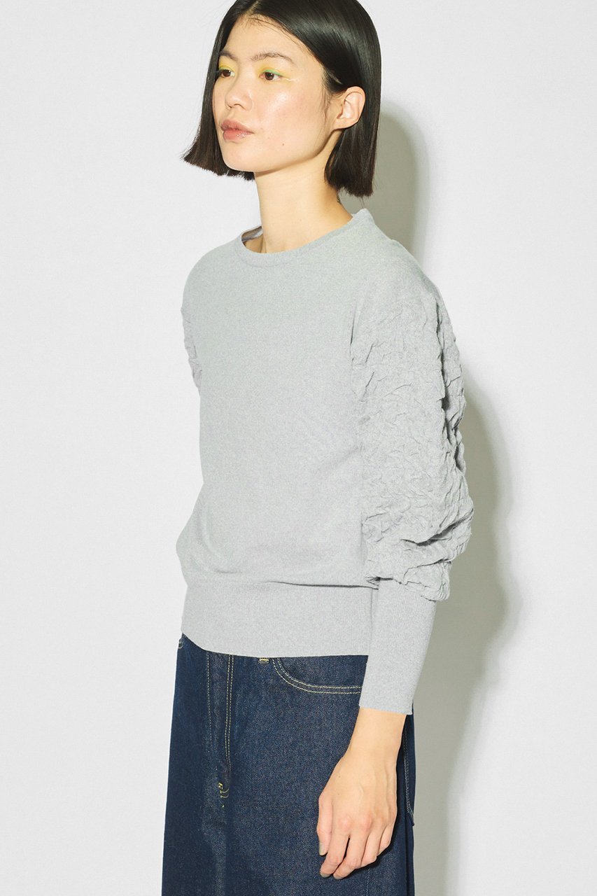 【ミディウミソリッド/MIDIUMISOLID】のpuff slv jacquard PO.S プルオーバー 人気、トレンドファッション・服の通販 founy(ファニー) 　ファッション　Fashion　レディースファッション　Fashion for Women　トップス・カットソー　Cut & Sew Tops　ニット　Knit Tops & Sweaters　カジュアルプルオーバー・ニットトップス　Pullovers & Knit Tops / Casual Pullovers　コンシャス　Conscious, Bodycon　ジャカード／ジャガード　Jacquard, Woven Pattern　スリーブ　Sleeve, Long Sleeve / Short Sleeve　トレンド　Trend, Trending Now　other-7|ID: prp329100004378333 ipo3291000000034336708