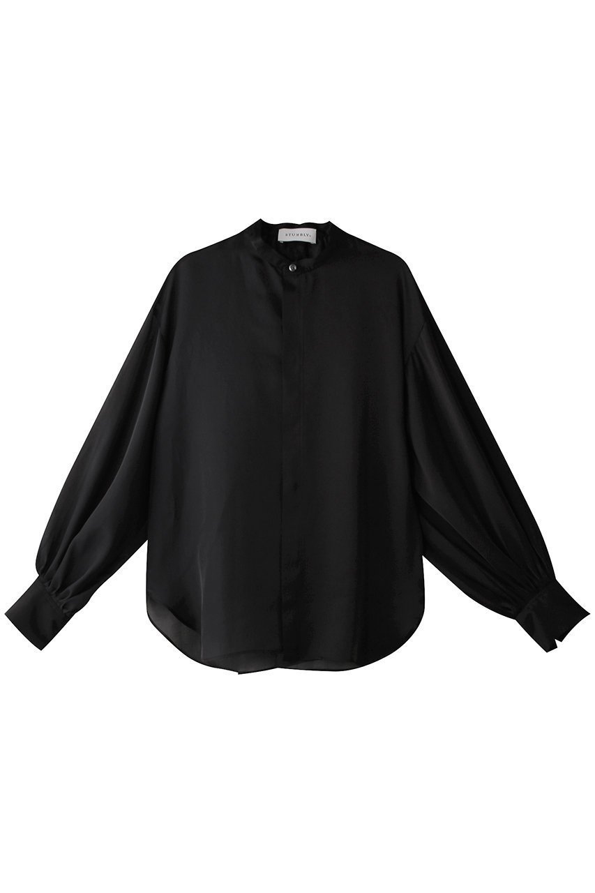 【ヒューエルミュージアム/hueLe Museum】の【STUMBLY】Sheer Satin Combi Shirt インテリア・キッズ・メンズ・レディースファッション・服の通販 founy(ファニー) 　ファッション　Fashion　レディースファッション　Fashion for Women　トップス・カットソー　Cut & Sew Tops　シャツ・ブラウス・オフィスカジュアル　Elegant Blouses & Button-Ups　アシンメトリー　Asymmetrical Style　サテン　Satin, Glossy Fabric　シアー　Sheer, See-Through　スリーブ　Sleeve, Long Sleeve / Short Sleeve　パーティ　Party, Party Style　ボックス　Boxy, Box Shape　ロング　Long, Long-Length　ブラック|ID: prp329100004379442 ipo3291000000032873620