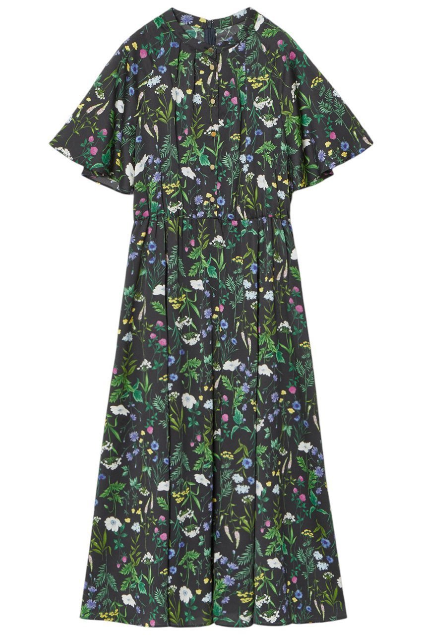 【アナイ/ANAYI】のボタニカルプリントフレアスリーブワンピース インテリア・キッズ・メンズ・レディースファッション・服の通販 founy(ファニー) 　ファッション　Fashion　レディースファッション　Fashion for Women　ワンピース　Dresses　チュニック　Tunic Tops & Dresses　キャミソール　Camisole, Spaghetti Strap Top　サテン　Satin, Glossy Fabric　チュニック　Tunic, Long Top　フレアースリーブ　Flared Sleeve, Bell Sleeve　プリント　Print, Printed Pattern　ペチコート　Petticoat, Underskirt　ボタニカル　Botanical, Floral Pattern　リラックス　Relax, Relaxed Fit　ロング　Long, Long-Length　エレガント 上品　Elegant　ネイビー|ID: prp329100004379447 ipo3291000000032879404