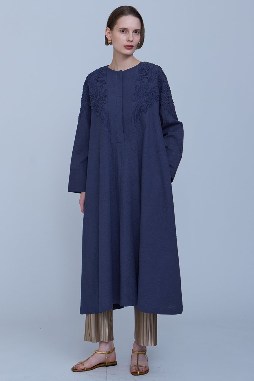 【ハウス オブ ロータス/HOUSE OF LOTUS】のエンブロイダリーサッカーワンピース 人気、トレンドファッション・服の通販 founy(ファニー) 　ファッション　Fashion　レディースファッション　Fashion for Women　ワンピース　Dresses　チュニック　Tunic Tops & Dresses　サッカー　Seersucker, Summer Fabric　シアー　Sheer, See-Through　チュニック　Tunic, Long Top　フレア　Flare, Flared　フロント　Front, Front Design　ボタニカル　Botanical, Floral Pattern　ロング　Long, Long-Length　人気　Popular, Best Seller　夏　Summer　other-8|ID: prp329100004380597 ipo3291000000032870699