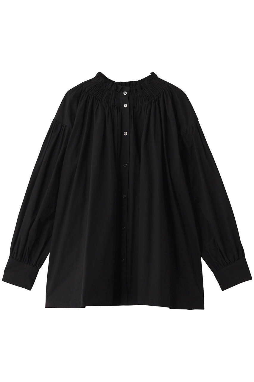 【ハウス オブ ロータス/HOUSE OF LOTUS】のブロードタックシャーリングブラウス インテリア・キッズ・メンズ・レディースファッション・服の通販 founy(ファニー) 　ファッション　Fashion　レディースファッション　Fashion for Women　トップス・カットソー　Cut & Sew Tops　シャツ・ブラウス・オフィスカジュアル　Elegant Blouses & Button-Ups　ギャザー　Gathered, Ruffled　シャーリング　Shirring, Ruched　スタンド　Stand Collar, Upright Stand　スリーブ　Sleeve, Long Sleeve / Short Sleeve　フェミニン　Feminine, Girly　フリル　Frill, Ruffle　ブロード　Broadcloth, Fine Cotton　ロング　Long, Long-Length　ブラック|ID: prp329100004380601 ipo3291000000032849220