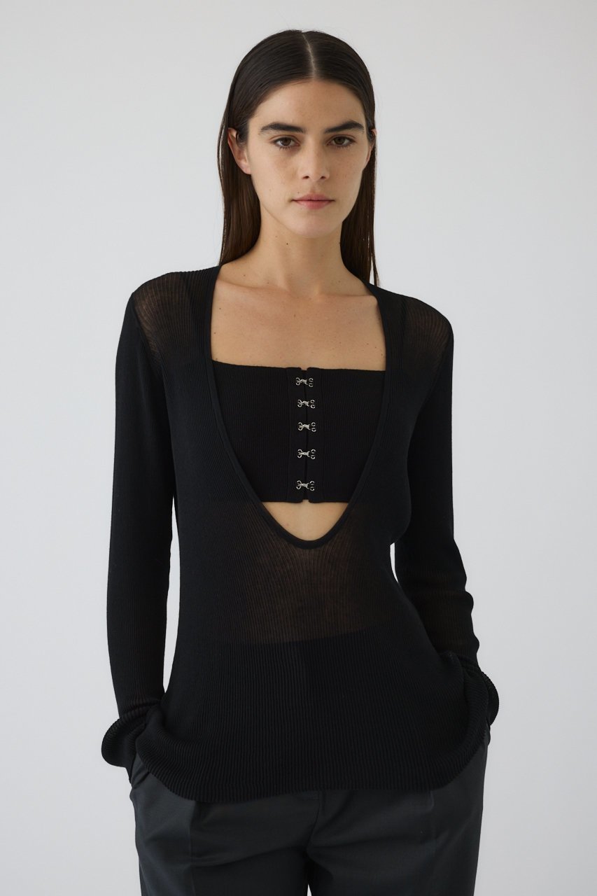 【リムアーク/RIM.ARK】のBustier set rib knit/ニット インテリア・キッズ・メンズ・レディースファッション・服の通販 founy(ファニー) 　ファッション　Fashion　レディースファッション　Fashion for Women　トップス・カットソー　Cut & Sew Tops　ニット　Knit Tops & Sweaters　カジュアルプルオーバー・ニットトップス　Pullovers & Knit Tops / Casual Pullovers　ビスチェ　Bustiers & Corset Tops / Layered Bustier Style　シアー　Sheer, See-Through　バランス　Balance, Style Balance　ビスチェ　Bustier, Corset Top　ブラック|ID: prp329100004380612 ipo3291000000032809150