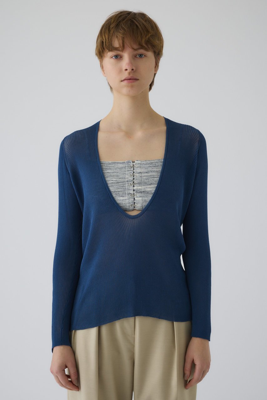 【リムアーク/RIM.ARK】のBustier set rib knit/ニット インテリア・キッズ・メンズ・レディースファッション・服の通販 founy(ファニー) 　ファッション　Fashion　レディースファッション　Fashion for Women　トップス・カットソー　Cut & Sew Tops　ニット　Knit Tops & Sweaters　カジュアルプルオーバー・ニットトップス　Pullovers & Knit Tops / Casual Pullovers　ビスチェ　Bustiers & Corset Tops / Layered Bustier Style　シアー　Sheer, See-Through　バランス　Balance, Style Balance　ビスチェ　Bustier, Corset Top　ブルー|ID: prp329100004380612 ipo3291000000032809151