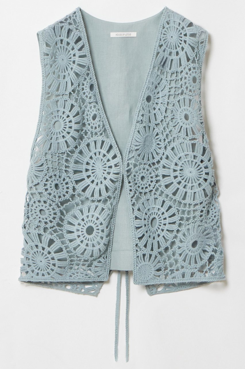 【ハウス オブ ロータス/HOUSE OF LOTUS】のサークルエンブロイダリージレ インテリア・キッズ・メンズ・レディースファッション・服の通販 founy(ファニー) 　ファッション　Fashion　レディースファッション　Fashion for Women　アウター　Coat / Outerwear Collection　レディースジャケット・軽アウター　Jackets　クロシェ　Crochet, Knitted Lace　コンパクト　Compact, Small Size　サークル　Circle, Round Design　シアー　Sheer, See-Through　ジャケット　Jacket, Outerwear　フロント　Front, Front Design　ベスト　Vest, Waistcoat　モチーフ　Motif, Design Theme　リネン　Linen, Linen Fabric　レース　Lace, Lace Fabric　エレガント 上品　Elegant　夏　Summer　春　Spring　S/S・春夏　SS, Spring/Summer, Warm Season　サックス|ID: prp329100004380625 ipo3291000000032953992