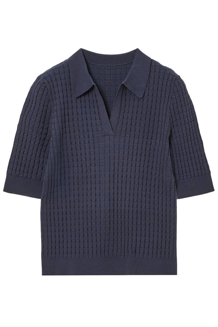 【アナイ/ANAYI】のチェッカーリブポロ インテリア・キッズ・メンズ・レディースファッション・服の通販 founy(ファニー) 　ファッション　Fashion　レディースファッション　Fashion for Women　トップス・カットソー　Cut & Sew Tops　ニット　Knit Tops & Sweaters　カジュアルプルオーバー・ニットトップス　Pullovers & Knit Tops / Casual Pullovers　スキッパー　Skipper, Open Collar　チェック　Check, Plaid, Tartan　トレンド　Trend, Trending Now　バランス　Balance, Style Balance　夏　Summer　ネイビー|ID: prp329100004380635 ipo3291000000032931946