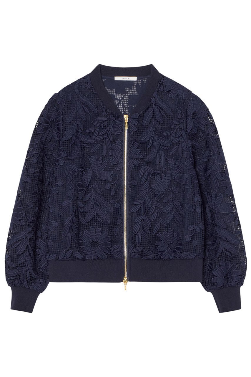 【アナイ/ANAYI】のフルールジップブルゾン インテリア・キッズ・メンズ・レディースファッション・服の通販 founy(ファニー) 　ファッション　Fashion　レディースファッション　Fashion for Women　アウター　Coat / Outerwear Collection　レディースジャケット・軽アウター　Jackets　ブルゾンジャケット・スポーティアウター　Blouson Jackets　エレガント 上品　Elegant　ジャケット　Jacket, Outerwear　スリーブ　Sleeve, Long Sleeve / Short Sleeve　フェミニン　Feminine, Girly　ブルゾン　Blouson, Bomber Jacket　メッシュ　Mesh, Net Fabric　レース　Lace, Lace Fabric　再入荷　Restock / Back in Stock　夏　Summer　春　Spring　S/S・春夏　SS, Spring/Summer, Warm Season　ネイビー|ID: prp329100004380639 ipo3291000000032958076