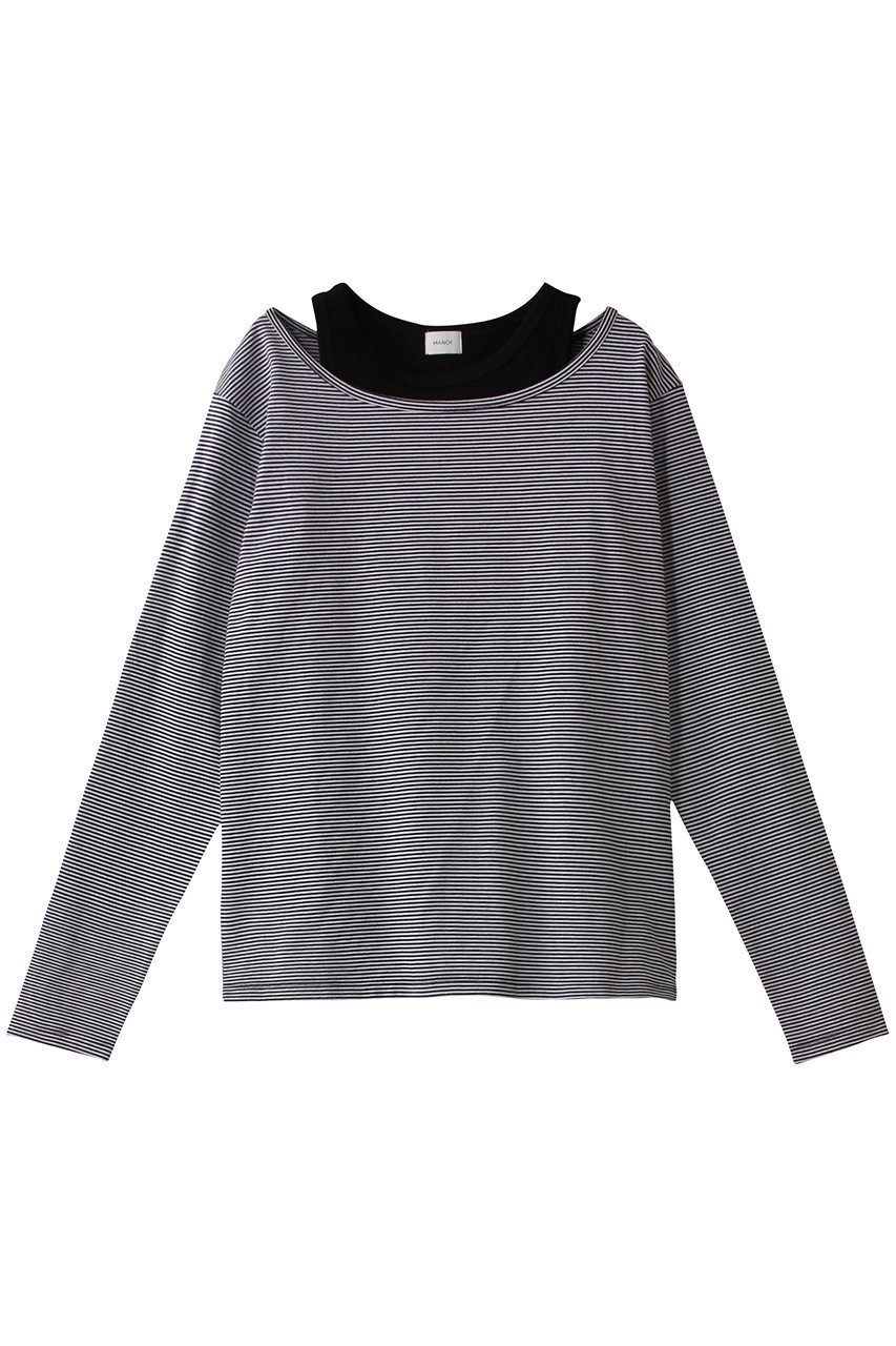 【マノフ/MANOF】のLAYER BORODER CUT TOPS/カットソー インテリア・キッズ・メンズ・レディースファッション・服の通販 founy(ファニー) 　ファッション　Fashion　レディースファッション　Fashion for Women　トップス・カットソー　Cut & Sew Tops　シャツ・ブラウス・オフィスカジュアル　Elegant Blouses & Button-Ups　ロングTシャツ・Tシャツ　Longline T-Shirts & Tees　カットソー・ベーシックTシャツ　Cut-and-Sewn Tops / Stretch Tees & Basics　おすすめ　Recommended / Our Picks　カットソー　Cut and Sewn Top　スリーブ　Sleeve, Long Sleeve / Short Sleeve　タンク　Tank Top, Sleeveless Top　ボーダー　Border, Stripe　ロング　Long, Long-Length　無地　Plain, Solid Color　BLACK|ID: prp329100004381520 ipo3291000000032875741