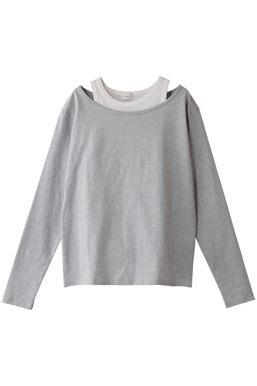 【マノフ/MANOF】のLAYER BORODER CUT TOPS/カットソー インテリア・キッズ・メンズ・レディースファッション・服の通販 founy(ファニー) 　ファッション　Fashion　レディースファッション　Fashion for Women　トップス・カットソー　Cut & Sew Tops　シャツ・ブラウス・オフィスカジュアル　Elegant Blouses & Button-Ups　ロングTシャツ・Tシャツ　Longline T-Shirts & Tees　カットソー・ベーシックTシャツ　Cut-and-Sewn Tops / Stretch Tees & Basics　おすすめ　Recommended / Our Picks　カットソー　Cut and Sewn Top　スリーブ　Sleeve, Long Sleeve / Short Sleeve　タンク　Tank Top, Sleeveless Top　ボーダー　Border, Stripe　ロング　Long, Long-Length　無地　Plain, Solid Color　LIGHT GRAY|ID: prp329100004381520 ipo3291000000034954302