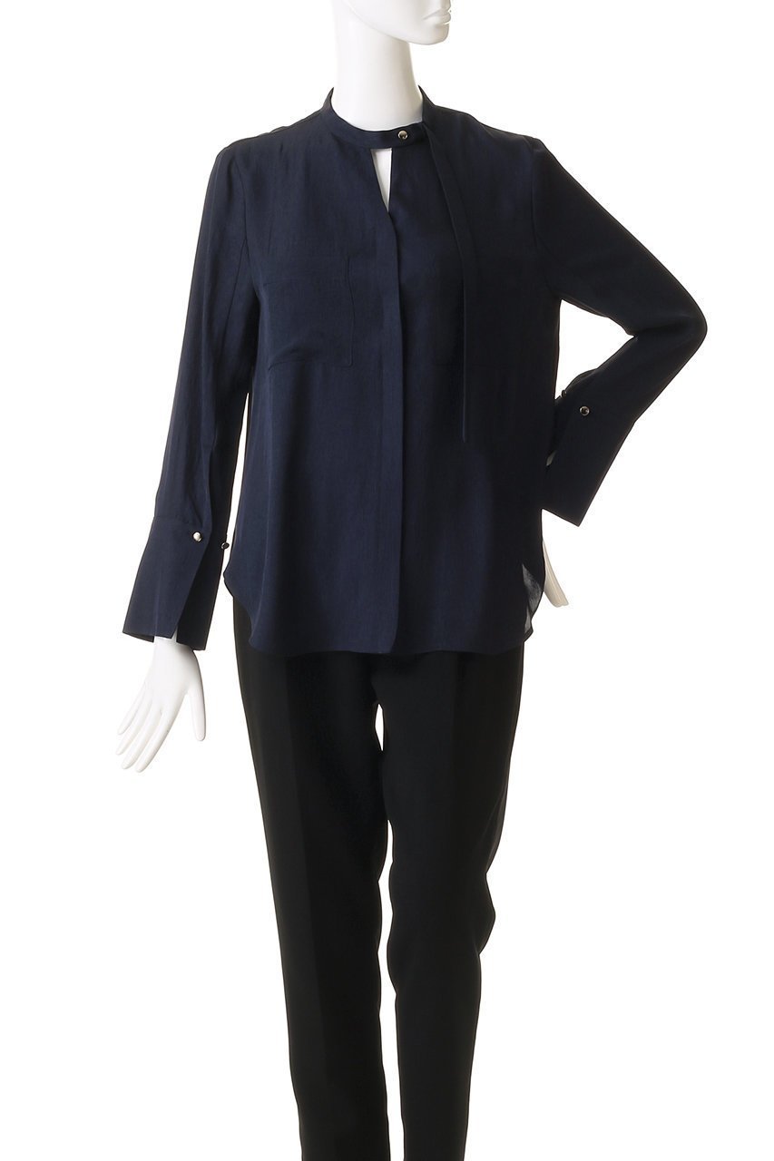 【アルアバイル/allureville】のフリュイドオーバーラップブラウス 人気、トレンドファッション・服の通販 founy(ファニー) 　ファッション　Fashion　レディースファッション　Fashion for Women　トップス・カットソー　Cut & Sew Tops　シャツ・ブラウス・オフィスカジュアル　Elegant Blouses & Button-Ups　アシンメトリー　Asymmetrical Style　スタンド　Stand Collar, Upright Stand　スリーブ　Sleeve, Long Sleeve / Short Sleeve　ドレープ　Drape, Draping Fabric　ファブリック　Fabric, Textile　リボン　Ribbon, Bow　ロング　Long, Long-Length　other-2|ID: prp329100004381526 ipo3291000000035601542