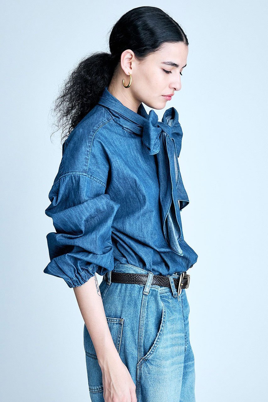 【ブリル/BRILL】のデニムボウタイブラウス デニムボウタイブラウス 人気、トレンドファッション・服の通販 founy(ファニー) 　ファッション　Fashion　レディースファッション　Fashion for Women　トップス・カットソー　Cut & Sew Tops　シャツ・ブラウス・オフィスカジュアル　Elegant Blouses & Button-Ups　スリーブ　Sleeve, Long Sleeve / Short Sleeve　デニム　Denim, Jeans Material　ロング　Long, Long-Length　other-3|ID: prp329100004381530 ipo3291000000035791074