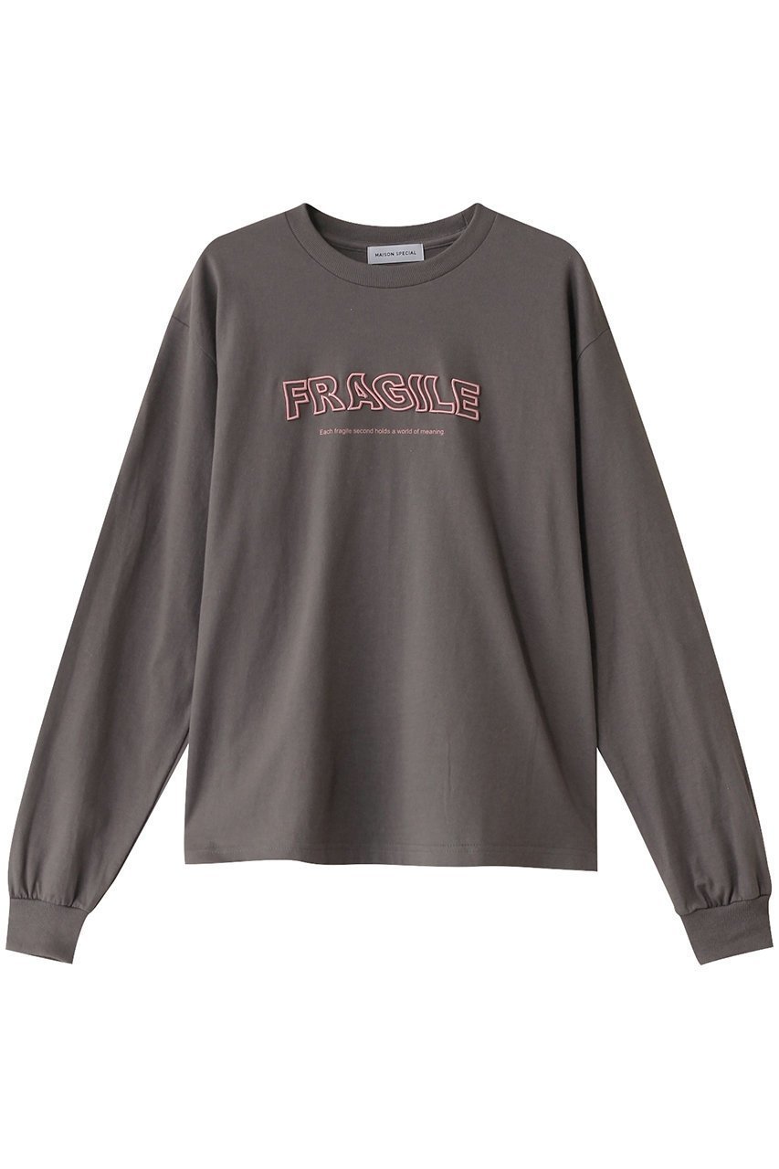 【メゾンスペシャル/MAISON SPECIAL】のFRAGILEエンブロイダリーロンTEE インテリア・キッズ・メンズ・レディースファッション・服の通販 founy(ファニー) 　ファッション　Fashion　レディースファッション　Fashion for Women　トップス・カットソー　Cut & Sew Tops　シャツ・ブラウス・オフィスカジュアル　Elegant Blouses & Button-Ups　ロングTシャツ・Tシャツ　Longline T-Shirts & Tees　カットソー・ベーシックTシャツ　Cut-and-Sewn Tops / Stretch Tees & Basics　エンブロイダリー　Embroidery Design　グラフィック　Graphic, Graphic Design　スリーブ　Sleeve, Long Sleeve / Short Sleeve　フェミニン　Feminine, Girly　ロング　Long, Long-Length　C.GRY(チャコールグレー)|ID: prp329100004381535 ipo3291000000032867562