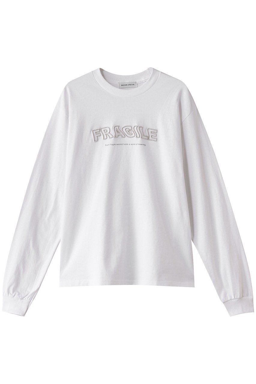 【メゾンスペシャル/MAISON SPECIAL】のFRAGILEエンブロイダリーロンTEE インテリア・キッズ・メンズ・レディースファッション・服の通販 founy(ファニー) 　ファッション　Fashion　レディースファッション　Fashion for Women　トップス・カットソー　Cut & Sew Tops　シャツ・ブラウス・オフィスカジュアル　Elegant Blouses & Button-Ups　ロングTシャツ・Tシャツ　Longline T-Shirts & Tees　カットソー・ベーシックTシャツ　Cut-and-Sewn Tops / Stretch Tees & Basics　エンブロイダリー　Embroidery Design　グラフィック　Graphic, Graphic Design　スリーブ　Sleeve, Long Sleeve / Short Sleeve　フェミニン　Feminine, Girly　ロング　Long, Long-Length　WHT(ホワイト)|ID: prp329100004381535 ipo3291000000032867573