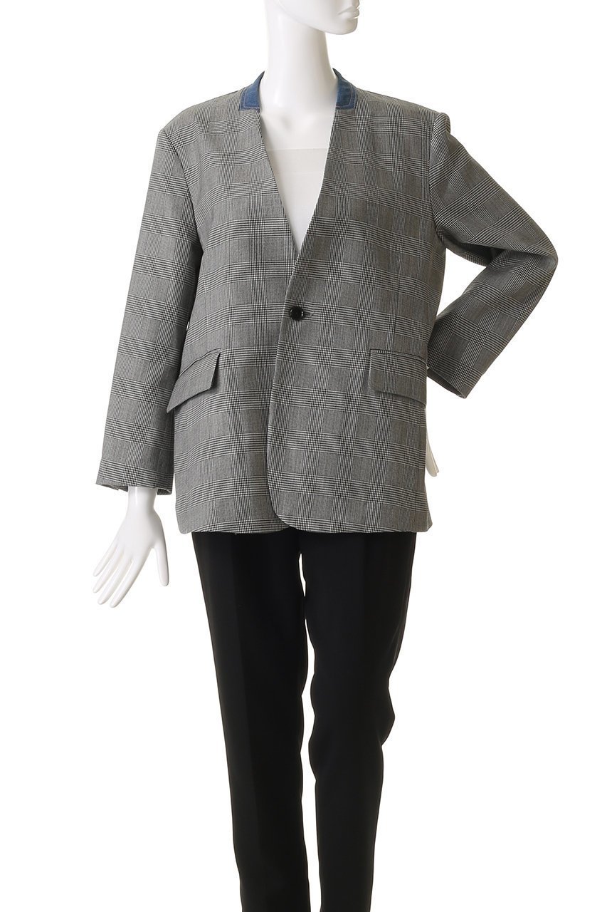 【ヒューエルミュージアム/hueLe Museum】の【STUMBLY】デニムコンビノーカラージャケット 人気、トレンドファッション・服の通販 founy(ファニー) 　ファッション　Fashion　レディースファッション　Fashion for Women　アウター　Coat / Outerwear Collection　レディースジャケット・軽アウター　Jackets　ノーカラージャケット / シンプル上品コーデ　Collarless Jackets　オケージョン　Occasion Wear　クラシカル　Classical, Vintage-Inspired　ジャケット　Jacket, Outerwear　デニム　Denim, Jeans Material　マニッシュ　Mannish, Boyish　other-2|ID: prp329100004381546 ipo3291000000035654231