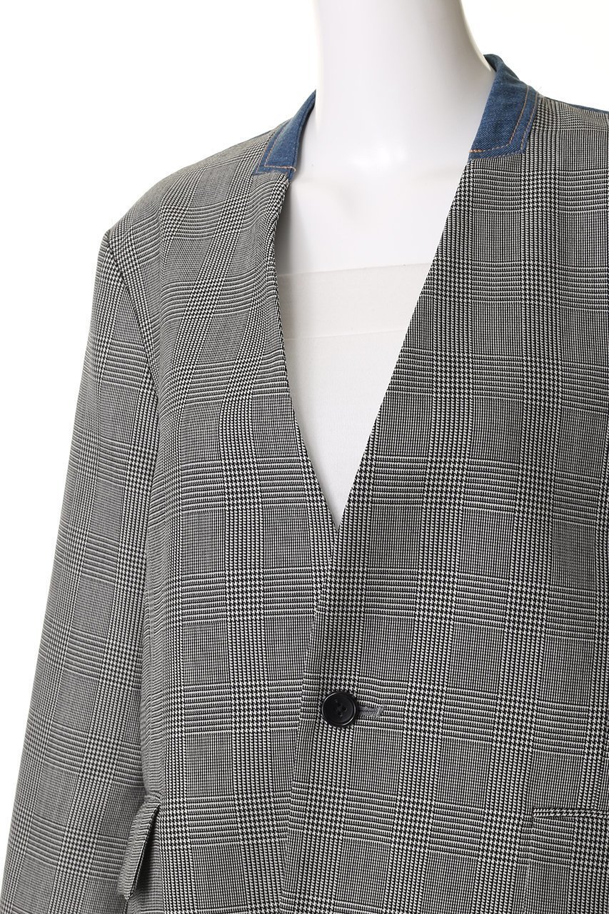 【ヒューエルミュージアム/hueLe Museum】の【STUMBLY】デニムコンビノーカラージャケット 人気、トレンドファッション・服の通販 founy(ファニー) 　ファッション　Fashion　レディースファッション　Fashion for Women　アウター　Coat / Outerwear Collection　レディースジャケット・軽アウター　Jackets　ノーカラージャケット / シンプル上品コーデ　Collarless Jackets　オケージョン　Occasion Wear　クラシカル　Classical, Vintage-Inspired　ジャケット　Jacket, Outerwear　デニム　Denim, Jeans Material　マニッシュ　Mannish, Boyish　other-5|ID: prp329100004381546 ipo3291000000035654234