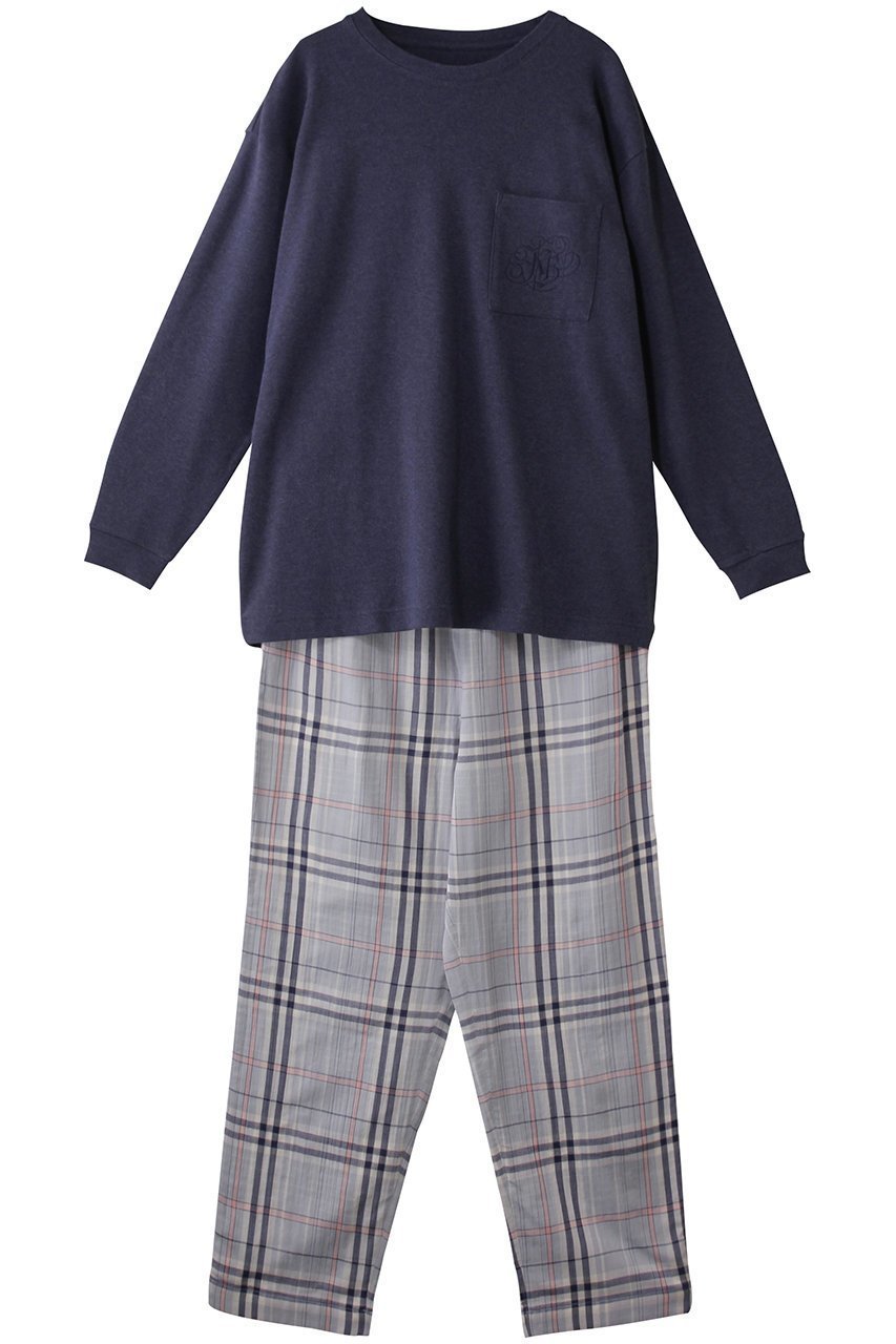 【キッドブルー/KID BLUE】のWガーゼラインチェックパジャマ インテリア・キッズ・メンズ・レディースファッション・服の通販 founy(ファニー) 　ファッション　Fashion　レディースファッション　Fashion for Women　シンプル　Simple, Minimal　パジャマ　Pajamas, Sleepwear　人気　Popular, Best Seller　ネイビー|ID: prp329100004382905 ipo3291000000032833565