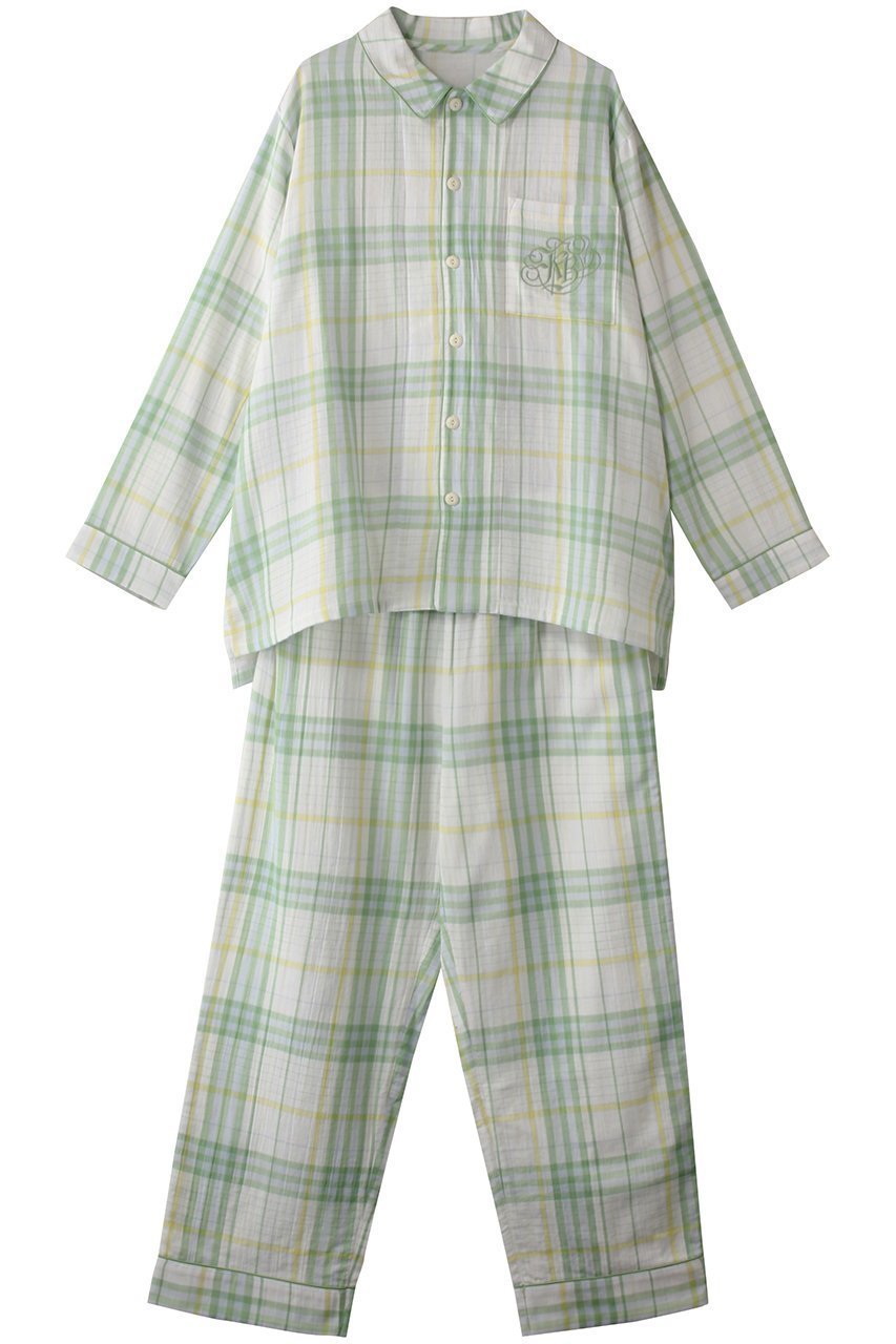 【キッドブルー/KID BLUE】のWガーゼラインチェックパジャマ インテリア・キッズ・メンズ・レディースファッション・服の通販 founy(ファニー) 　ファッション　Fashion　レディースファッション　Fashion for Women　チェック　Check, Plaid, Tartan　パイピング　Piping, Trim Design　パジャマ　Pajamas, Sleepwear　ポケット　Pocket, Pocket Detail　人気　Popular, Best Seller　グリーン|ID: prp329100004382906 ipo3291000000032833573