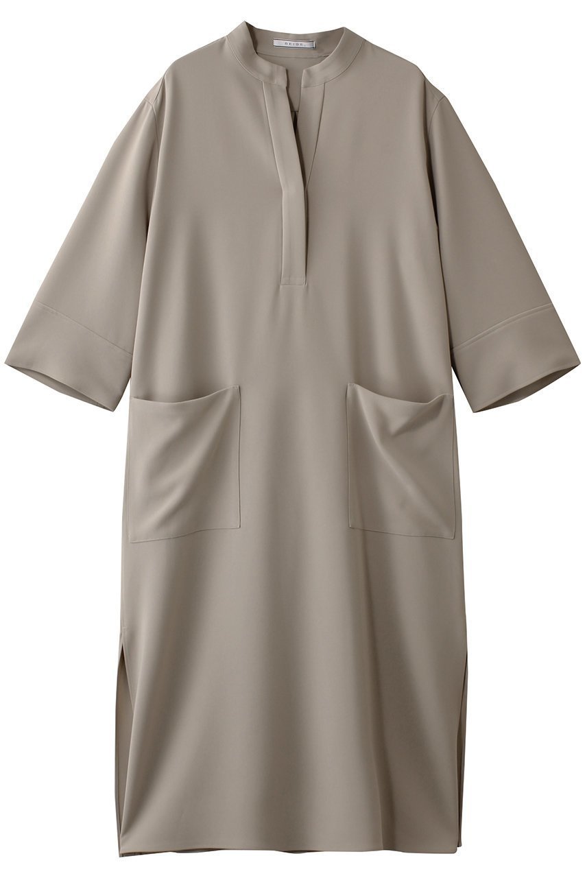 【ベイジ,/BEIGE,】のRUE(ルー)/クロスオーバーVネックワンピース インテリア・キッズ・メンズ・レディースファッション・服の通販 founy(ファニー) 　ファッション　Fashion　レディースファッション　Fashion for Women　ワンピース　Dresses　チュニック　Tunic Tops & Dresses　なめらか　Smooth, Silky Texture　シューズ　Shoes, Footwear　スタンド　Stand Collar, Upright Stand　スリット　Slit, Slit Detail　チュニック　Tunic, Long Top　ファブリック　Fabric, Textile　リゾート　Resort, Vacation Style　ロング　Long, Long-Length　エレガント 上品　Elegant　Taupe|ID: prp329100004382941 ipo3291000000035848891