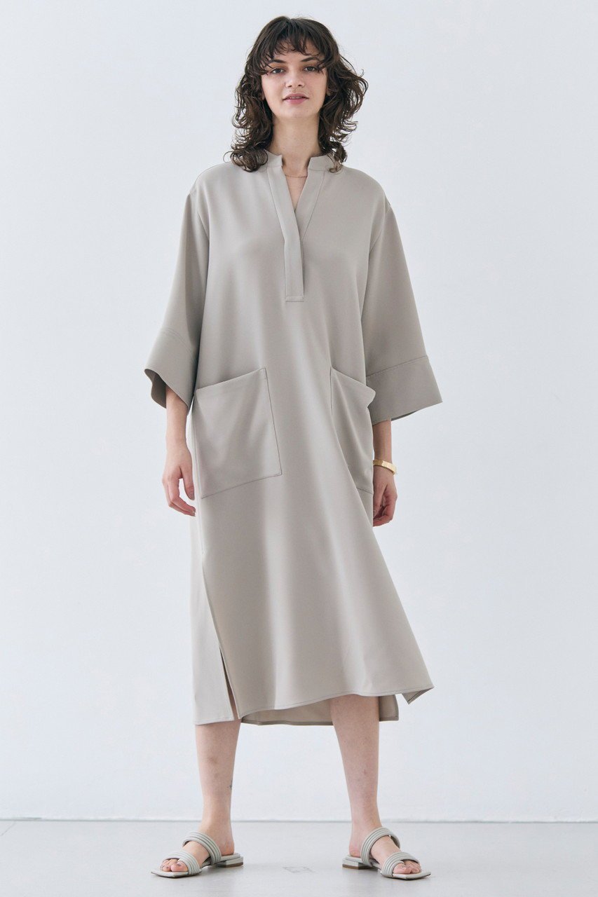 【ベイジ,/BEIGE,】のRUE(ルー)/クロスオーバーVネックワンピース 人気、トレンドファッション・服の通販 founy(ファニー) 　ファッション　Fashion　レディースファッション　Fashion for Women　ワンピース　Dresses　チュニック　Tunic Tops & Dresses　なめらか　Smooth, Silky Texture　シューズ　Shoes, Footwear　スタンド　Stand Collar, Upright Stand　スリット　Slit, Slit Detail　チュニック　Tunic, Long Top　ファブリック　Fabric, Textile　リゾート　Resort, Vacation Style　ロング　Long, Long-Length　エレガント 上品　Elegant　other-6|ID: prp329100004382941 ipo3291000000035848904