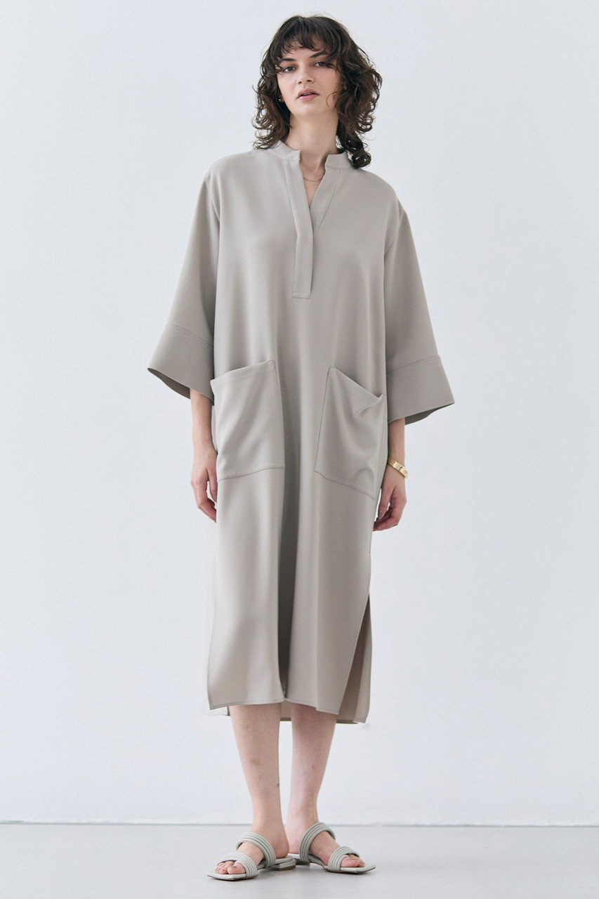 【ベイジ,/BEIGE,】のRUE(ルー)/クロスオーバーVネックワンピース 人気、トレンドファッション・服の通販 founy(ファニー) 　ファッション　Fashion　レディースファッション　Fashion for Women　ワンピース　Dresses　チュニック　Tunic Tops & Dresses　なめらか　Smooth, Silky Texture　シューズ　Shoes, Footwear　スタンド　Stand Collar, Upright Stand　スリット　Slit, Slit Detail　チュニック　Tunic, Long Top　ファブリック　Fabric, Textile　リゾート　Resort, Vacation Style　ロング　Long, Long-Length　エレガント 上品　Elegant　other-7|ID: prp329100004382941 ipo3291000000035848906