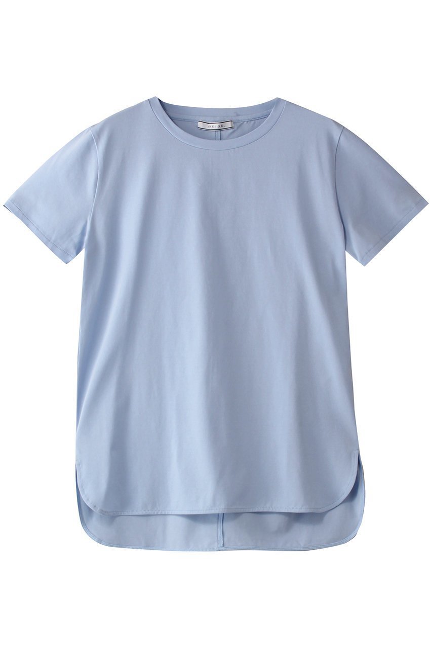 【ベイジ,/BEIGE,】のBROIS(ブロア)/半袖コットンTシャツ インテリア・キッズ・メンズ・レディースファッション・服の通販 founy(ファニー) 　ファッション　Fashion　レディースファッション　Fashion for Women　トップス・カットソー　Cut & Sew Tops　シャツ・ブラウス・オフィスカジュアル　Elegant Blouses & Button-Ups　ロングTシャツ・Tシャツ　Longline T-Shirts & Tees　カットソー・ベーシックTシャツ　Cut-and-Sewn Tops / Stretch Tees & Basics　ショート　Short, Short Length　シンプル　Simple, Minimal　スリット　Slit, Slit Detail　スリーブ　Sleeve, Long Sleeve / Short Sleeve　半袖　Short Sleeve, Half Sleeve　Sax|ID: prp329100004382942 ipo3291000000032876025