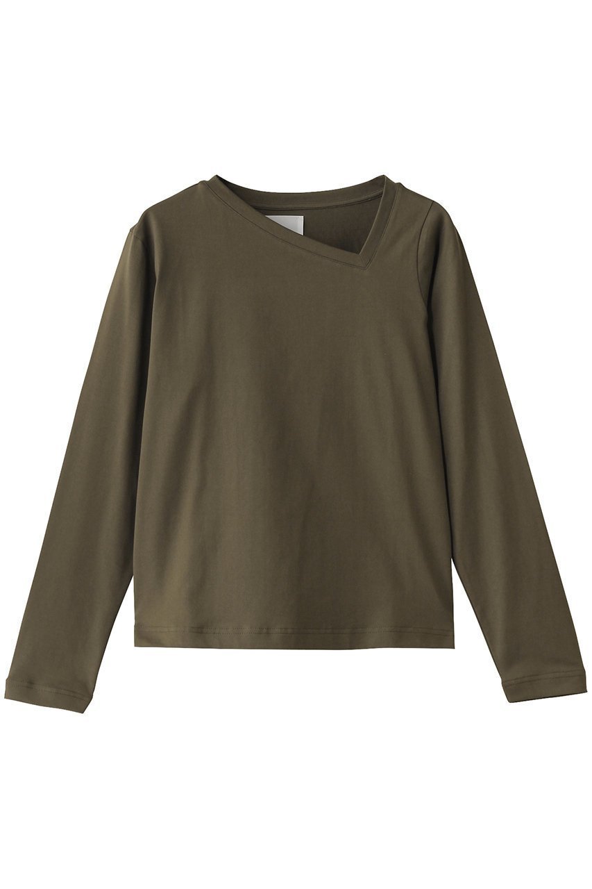 【ミディウミソリッド/MIDIUMISOLID】のasymmetry neck PO.S プルオーバー インテリア・キッズ・メンズ・レディースファッション・服の通販 founy(ファニー) 　ファッション　Fashion　レディースファッション　Fashion for Women　トップス・カットソー　Cut & Sew Tops　シャツ・ブラウス・オフィスカジュアル　Elegant Blouses & Button-Ups　ロングTシャツ・Tシャツ　Longline T-Shirts & Tees　カジュアルプルオーバー・ニットトップス　Pullovers & Knit Tops / Casual Pullovers　カットソー・ベーシックTシャツ　Cut-and-Sewn Tops / Stretch Tees & Basics　アシンメトリー　Asymmetrical Style　インナー　Innerwear　コンパクト　Compact, Small Size　スリーブ　Sleeve, Long Sleeve / Short Sleeve　ベーシック　Basic, Essential　ロング　Long, Long-Length　khaki|ID: prp329100004382954 ipo3291000000032876129
