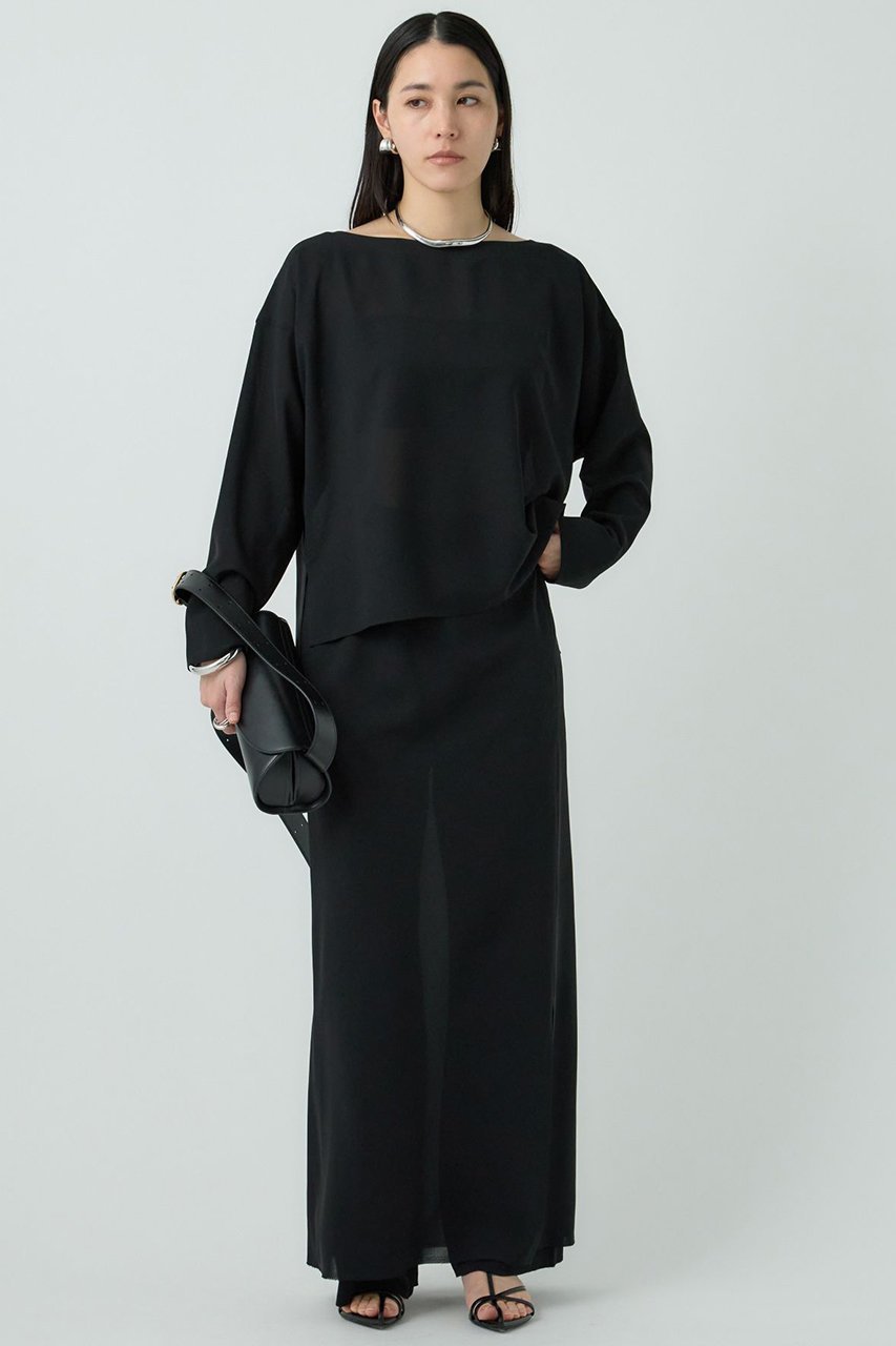 【カオス/Chaos】のトランブラウス インテリア・キッズ・メンズ・レディースファッション・服の通販 founy(ファニー) 　ファッション　Fashion　レディースファッション　Fashion for Women　トップス・カットソー　Cut & Sew Tops　シャツ・ブラウス・オフィスカジュアル　Elegant Blouses & Button-Ups　オーガンジー　Organza Fabric　シンプル　Simple, Minimal　ストレッチ　Stretch, Stretchy Fabric　スリーブ　Sleeve, Long Sleeve / Short Sleeve　ドレープ　Drape, Draping Fabric　ボトム　Bottoms, Lower Wear　ロング　Long, Long-Length　エレガント 上品　Elegant　再入荷　Restock / Back in Stock　ブラック|ID: prp329100004382990 ipo3291000000035274405