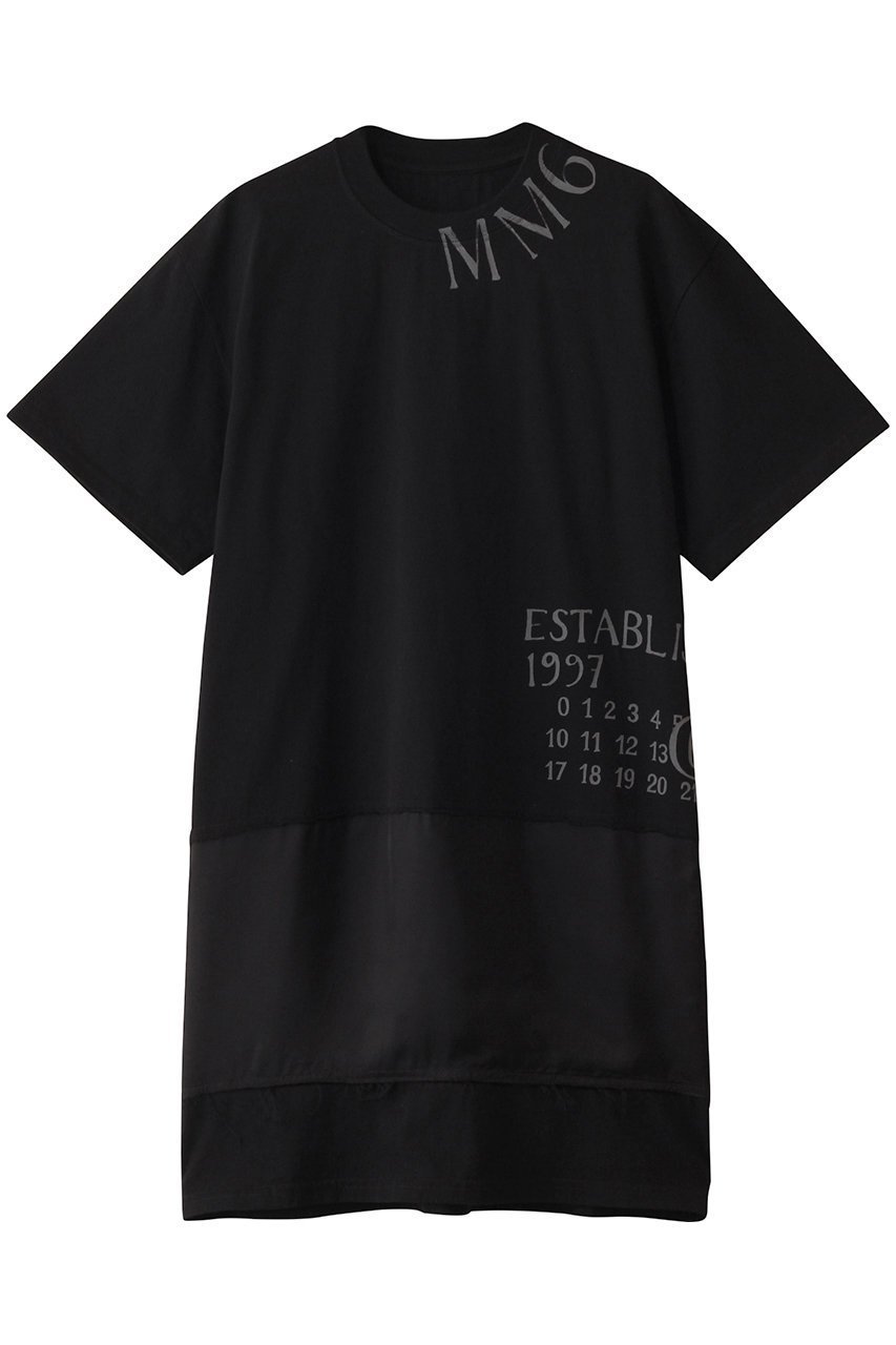 【エムエム6 メゾン マルタン マルジェラ/MM6 Maison Martin Margiela】のロゴドレス インテリア・キッズ・メンズ・レディースファッション・服の通販 founy(ファニー) 　ファッション　Fashion　レディースファッション　Fashion for Women　ワンピース　Dresses　フォーマル・パーティードレス・結婚式用ドレス　Elegant & Casual Dresses　チュニック　Tunic Tops & Dresses　スタイリッシュ　Stylish, Fashionable　スリーブ　Sleeve, Long Sleeve / Short Sleeve　チュニック　Tunic, Long Top　ドレス　Dress, One-Piece　ハーフ　Half, Half-Length　プリント　Print, Printed Pattern　夏　Summer　春　Spring　S/S・春夏　SS, Spring/Summer, Warm Season　ブラック|ID: prp329100004383010 ipo3291000000033245647