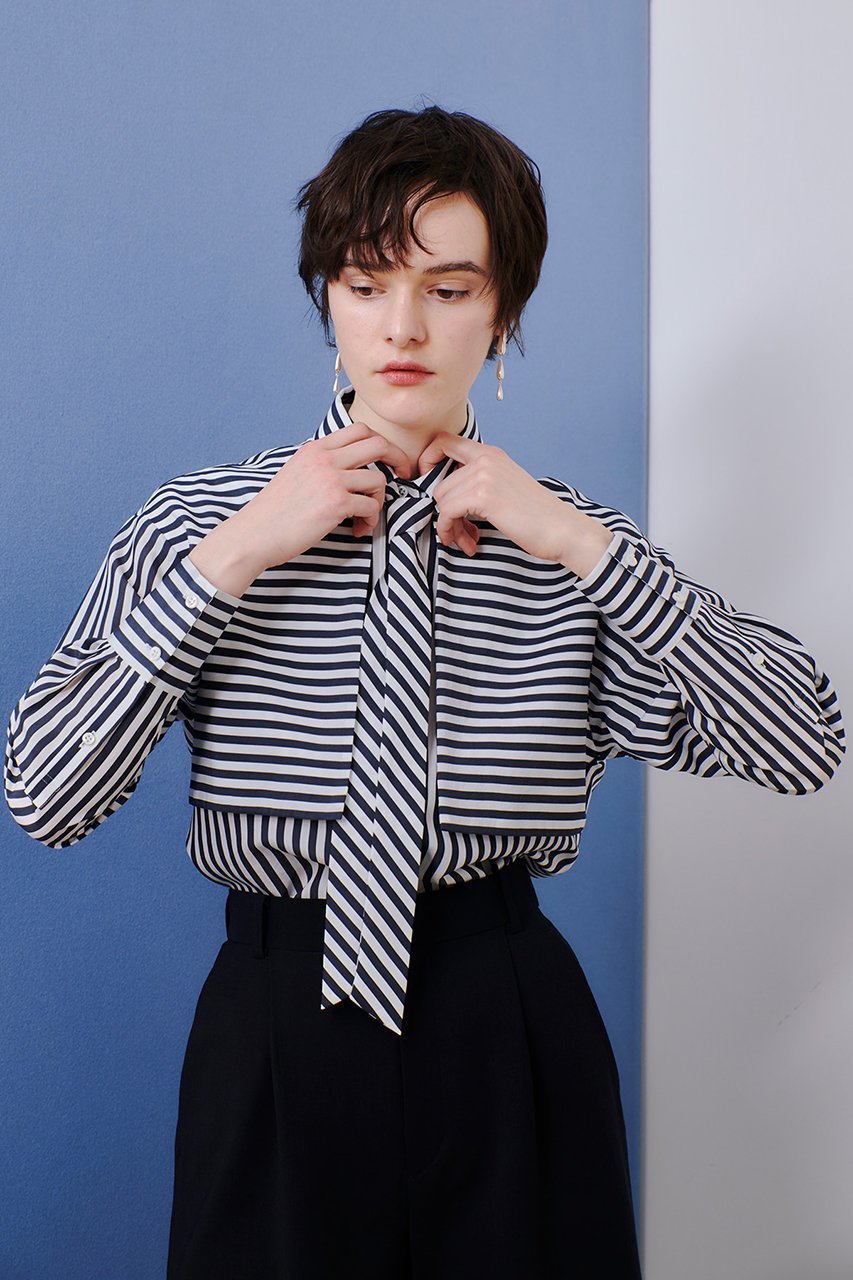 【アルアバイル/allureville】のタイディティールストライプシャツ 人気、トレンドファッション・服の通販 founy(ファニー) 　ファッション　Fashion　レディースファッション　WOMEN　トップス・カットソー　Tops/Tshirt　シャツ/ブラウス　Shirts/Blouses　おすすめ　Recommend　なめらか　Smooth　クール　Cool　ストライプ　Stripe　スリーブ　Sleeve　ビジネス 仕事 通勤　Business　ロング　Long　エレガント 上品　Elegant　other-7|ID: prp329100004383031 ipo3291000000031334076