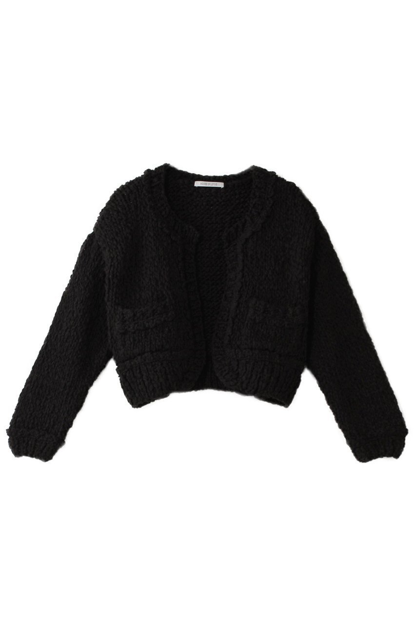 【ハウス オブ ロータス/HOUSE OF LOTUS】のハンドニットカーディガン インテリア・キッズ・メンズ・レディースファッション・服の通販 founy(ファニー) 　ファッション　Fashion　レディースファッション　Fashion for Women　トップス・カットソー　Cut & Sew Tops　ニット　Knit Tops & Sweaters　カーディガン・羽織り　Layered Style Cardigans　カーディガン　Cardigan, Knitwear　ショート　Short, Short Length　デニム　Denim, Jeans Material　ハンド　Hand, Handmade　フェミニン　Feminine, Girly　モダン　Modern, Contemporary　ラウンド　Round, Round Neck　再入荷　Restock / Back in Stock　ブラック|ID: prp329100004383051 ipo3291000000032952345