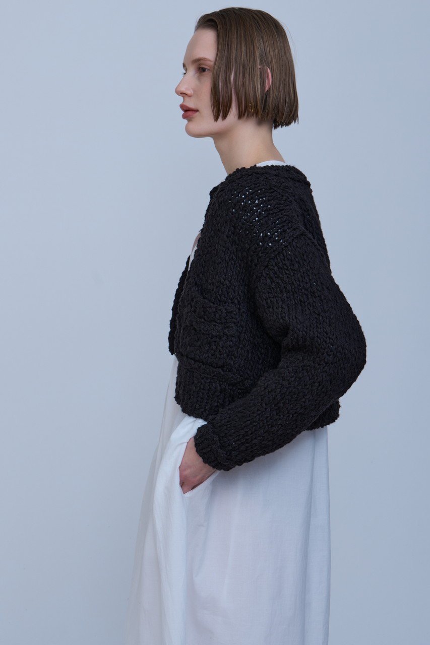 【ハウス オブ ロータス/HOUSE OF LOTUS】のハンドニットカーディガン 人気、トレンドファッション・服の通販 founy(ファニー) 　ファッション　Fashion　レディースファッション　Fashion for Women　トップス・カットソー　Cut & Sew Tops　ニット　Knit Tops & Sweaters　カーディガン・羽織り　Layered Style Cardigans　カーディガン　Cardigan, Knitwear　ショート　Short, Short Length　デニム　Denim, Jeans Material　ハンド　Hand, Handmade　フェミニン　Feminine, Girly　モダン　Modern, Contemporary　ラウンド　Round, Round Neck　other-7|ID: prp329100004383051 ipo3291000000034952650