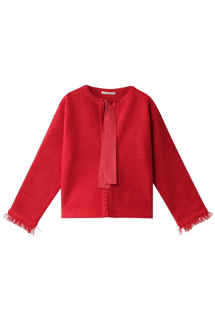 【ハウス オブ ロータス/HOUSE OF LOTUS】のツイードジャガードジャケット インテリア・キッズ・メンズ・レディースファッション・服の通販 founy(ファニー) 　ファッション　Fashion　レディースファッション　Fashion for Women　アウター　Coat / Outerwear Collection　レディースジャケット・軽アウター　Jackets　かぎ針　Crochet　ジャカード／ジャガード　Jacquard, Woven Pattern　ジャケット　Jacket, Outerwear　リボン　Ribbon, Bow　レッド|ID: prp329100004383052 ipo3291000000034952656