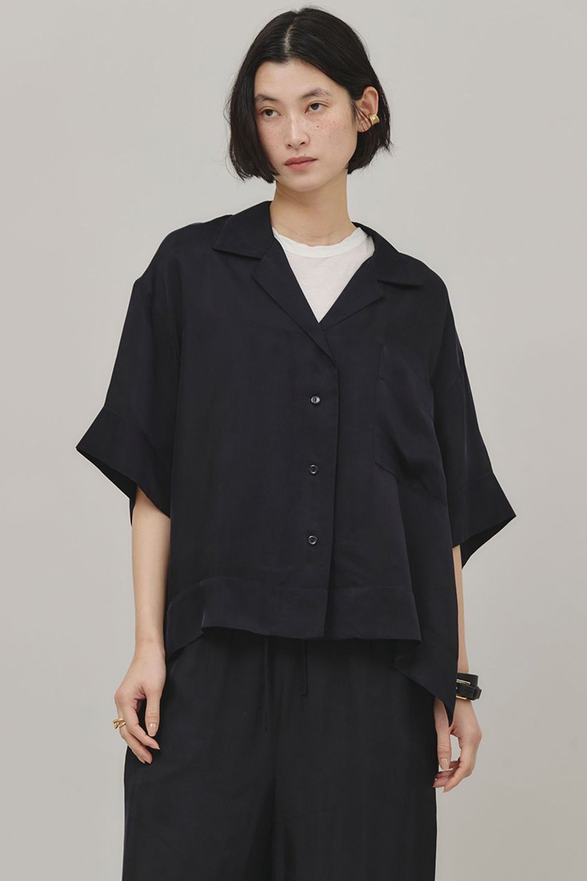 【カレンソロジー/Curensology】のシルキーキュプラブラウス インテリア・キッズ・メンズ・レディースファッション・服の通販 founy(ファニー) 　ファッション　Fashion　レディースファッション　Ladies' Fashion Online　トップス・カットソー　Tops/Tshirt　シャツ/ブラウス　Shirts/Blouses　おすすめ　Recommend　なめらか　Smooth　キュプラ　Cupra　クラシック　Classic　サマー　Summer　ショルダー　Shoulder　ショート　Short　シルク　Silk　スリーブ　Sleeve　ドロップ　Drop　バランス　Balance　フェミニン　Feminine　リラックス　Relax　再入荷　Restock/Back In Stock/Re Arrival　ネイビー|ID: prp329100004383064 ipo3291000000032613657