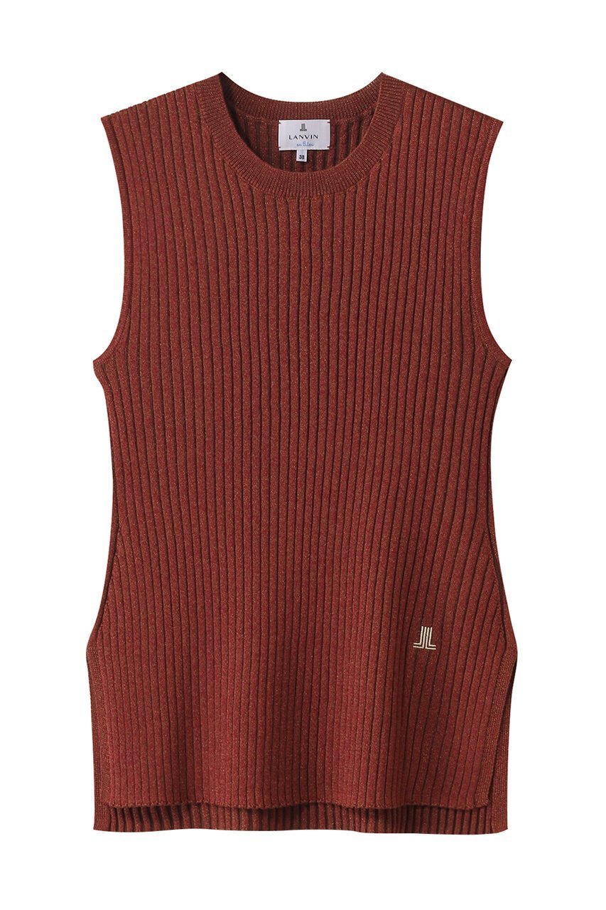 【ランバン オン ブルー/LANVIN en Bleu】のカラーステッチワイドリブニット インテリア・キッズ・メンズ・レディースファッション・服の通販 founy(ファニー) 　ファッション　Fashion　レディースファッション　Fashion for Women　トップス・カットソー　Cut & Sew Tops　ニット　Knit Tops & Sweaters　カジュアルプルオーバー・ニットトップス　Pullovers & Knit Tops / Casual Pullovers　スリット　Slit, Slit Detail　ノースリーブ　Sleeveless, No-Sleeve　リラックス　Relax, Relaxed Fit　ブラウン|ID: prp329100004383078 ipo3291000000032949963