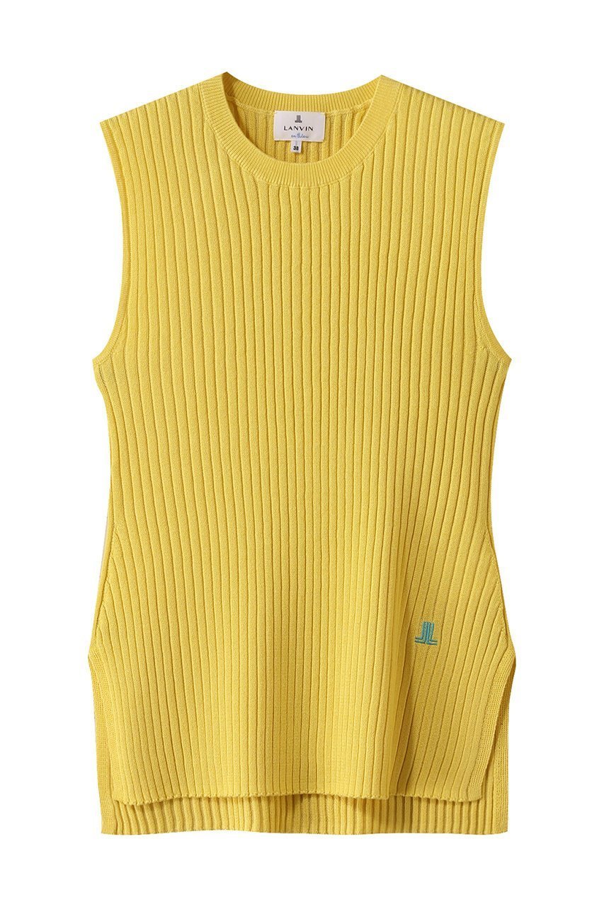 【ランバン オン ブルー/LANVIN en Bleu】のカラーステッチワイドリブニット インテリア・キッズ・メンズ・レディースファッション・服の通販 founy(ファニー) 　ファッション　Fashion　レディースファッション　Fashion for Women　トップス・カットソー　Cut & Sew Tops　ニット　Knit Tops & Sweaters　カジュアルプルオーバー・ニットトップス　Pullovers & Knit Tops / Casual Pullovers　スリット　Slit, Slit Detail　ノースリーブ　Sleeveless, No-Sleeve　リラックス　Relax, Relaxed Fit　イエロー|ID: prp329100004383078 ipo3291000000032949969