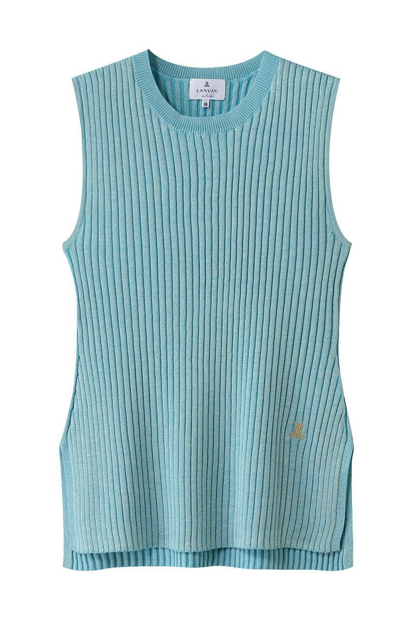【ランバン オン ブルー/LANVIN en Bleu】のカラーステッチワイドリブニット インテリア・キッズ・メンズ・レディースファッション・服の通販 founy(ファニー) 　ファッション　Fashion　レディースファッション　Fashion for Women　トップス・カットソー　Cut & Sew Tops　ニット　Knit Tops & Sweaters　カジュアルプルオーバー・ニットトップス　Pullovers & Knit Tops / Casual Pullovers　スリット　Slit, Slit Detail　ノースリーブ　Sleeveless, No-Sleeve　リラックス　Relax, Relaxed Fit　サックス|ID: prp329100004383078 ipo3291000000032949976