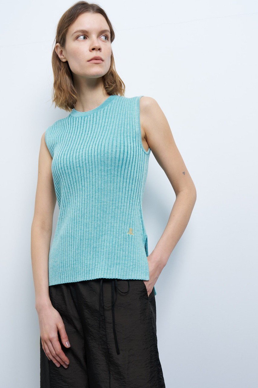 【ランバン オン ブルー/LANVIN en Bleu】のカラーステッチワイドリブニット 人気、トレンドファッション・服の通販 founy(ファニー) 　ファッション　Fashion　レディースファッション　Fashion for Women　トップス・カットソー　Cut & Sew Tops　ニット　Knit Tops & Sweaters　カジュアルプルオーバー・ニットトップス　Pullovers & Knit Tops / Casual Pullovers　スリット　Slit, Slit Detail　ノースリーブ　Sleeveless, No-Sleeve　リラックス　Relax, Relaxed Fit　other-8|ID: prp329100004383078 ipo3291000000032950019