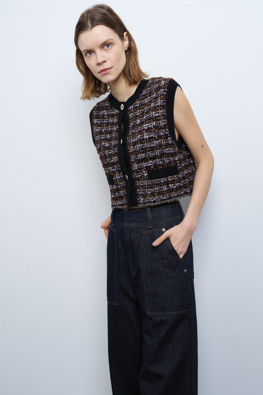 【ランバン オン ブルー/LANVIN en Bleu】のサマーニットツィードベスト 人気、トレンドファッション・服の通販 founy(ファニー) 　ファッション　Fashion　レディースファッション　WOMEN　トップス・カットソー　Tops/Tshirt　ニット　Knit Tops　ベスト/ジレ　Gilets/Vests　プルオーバー　Pullover　おすすめ　Recommend　ツイード　Tweed　ノースリーブ　No Sleeve　ベスト　Vest　メタル　Metal　other-6|ID: prp329100004383079 ipo3291000000031333158