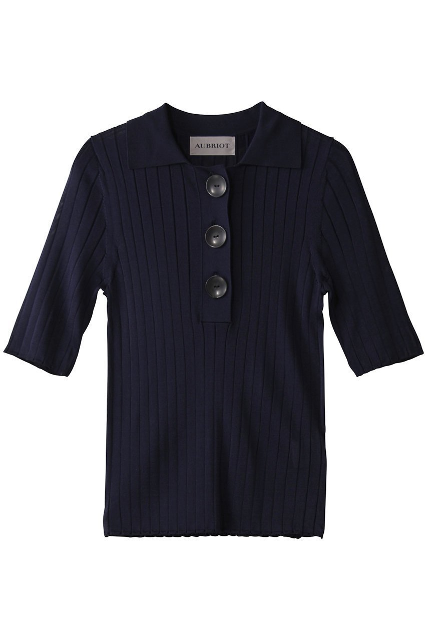 【オブリオ/AUBRIOT】のマルベリーシルク ポロニット インテリア・キッズ・メンズ・レディースファッション・服の通販 founy(ファニー) 　ファッション　Fashion　レディースファッション　Ladies' Fashion Online　トップス・カットソー　Cut & Sew Tops　ニット　Knit Tops & Sweaters　プルオーバー　Pullovers　クラシック　Classic　コンパクト　Compact　シルク　Silk　フォルム　Form　ポロシャツ　Polo Shirt　モダン　Modern　ワイドリブ　Wide Rib　エレガント 上品　Elegant　ネイビー|ID: prp329100004383107 ipo3291000000032694901