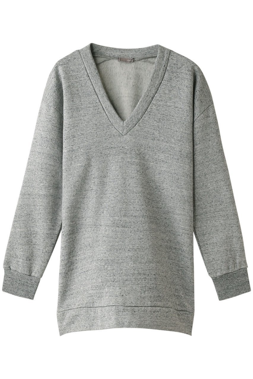 【フォーコーナーズ/+FOUR CORNERS】の綿ウール裏毛Vネックプルオーバー インテリア・キッズ・メンズ・レディースファッション・服の通販 founy(ファニー) 　ファッション　Fashion　レディースファッション　Fashion for Women　トップス・カットソー　Cut & Sew Tops　シャツ・ブラウス・オフィスカジュアル　Elegant Blouses & Button-Ups　ロングTシャツ・Tシャツ　Longline T-Shirts & Tees　カジュアルプルオーバー・ニットトップス　Pullovers & Knit Tops / Casual Pullovers　カットソー・ベーシックTシャツ　Cut-and-Sewn Tops / Stretch Tees & Basics　Vネックトップス　V-Neck Tops / V-Cut Neckline Shirts　スウェット / スエット　Sweatshirt, Sweatwear　スリーブ　Sleeve, Long Sleeve / Short Sleeve　ベーシック　Basic, Essential　ロング　Long, Long-Length　定番　Standard, Basic Item　A/W・秋冬　Autumn/Winter　粗挽きグレー|ID: prp329100004383117 ipo3291000000035342972