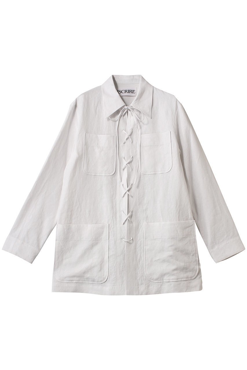 【アンスクリア/INSCRIRE】のリネン レースアップシャツ インテリア・キッズ・メンズ・レディースファッション・服の通販 founy(ファニー) 　ファッション　Fashion　レディースファッション　Fashion for Women　トップス・カットソー　Cut & Sew Tops　シャツ・ブラウス・オフィスカジュアル　Elegant Blouses & Button-Ups　スリーブ　Sleeve, Long Sleeve / Short Sleeve　センター　Center, Center Line　ポケット　Pocket, Pocket Detail　リネン　Linen, Linen Fabric　ロング　Long, Long-Length　エレガント 上品　Elegant　ホワイト|ID: prp329100004384994 ipo3291000000032855895