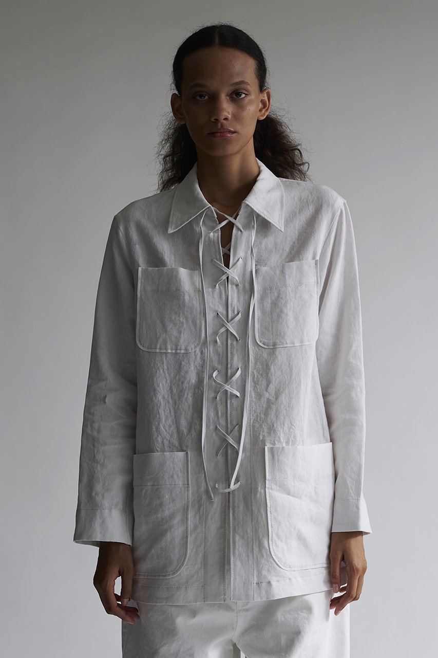 【アンスクリア/INSCRIRE】のリネン レースアップシャツ 人気、トレンドファッション・服の通販 founy(ファニー) 　ファッション　Fashion　レディースファッション　Fashion for Women　トップス・カットソー　Cut & Sew Tops　シャツ・ブラウス・オフィスカジュアル　Elegant Blouses & Button-Ups　スリーブ　Sleeve, Long Sleeve / Short Sleeve　センター　Center, Center Line　ポケット　Pocket, Pocket Detail　リネン　Linen, Linen Fabric　ロング　Long, Long-Length　エレガント 上品　Elegant　other-7|ID: prp329100004384994 ipo3291000000034955318