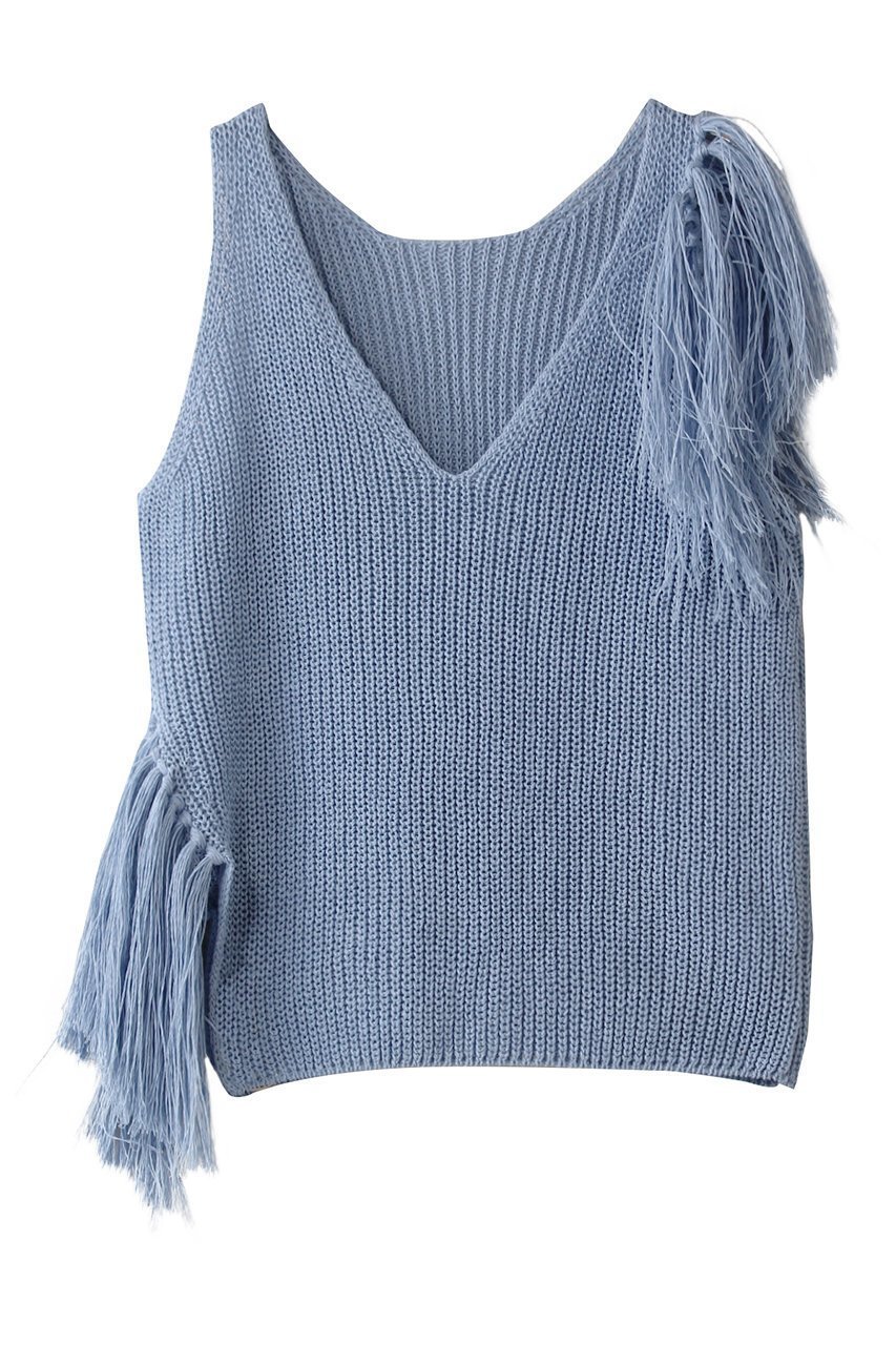 【ニアー ニッポン/near.nippon】のペーパーヤーン フリンジタンクトップ インテリア・キッズ・メンズ・レディースファッション・服の通販 founy(ファニー) 　ファッション　Fashion　レディースファッション　Fashion for Women　トップス・カットソー　Cut & Sew Tops　ニット　Knit Tops & Sweaters　カジュアルプルオーバー・ニットトップス　Pullovers & Knit Tops / Casual Pullovers　アシンメトリー　Asymmetrical Style　インナー　Innerwear　ギャザー　Gathered, Ruffled　コンパクト　Compact, Small Size　ドレス　Dress, One-Piece　バランス　Balance, Style Balance　フリンジ　Fringe, Tassel　ボトム　Bottoms, Lower Wear　レース　Lace, Lace Fabric　ワイド　Wide, Wide Fit　軽量　Lightweight, Ultra Light　サックス|ID: prp329100004384998 ipo3291000000034957303