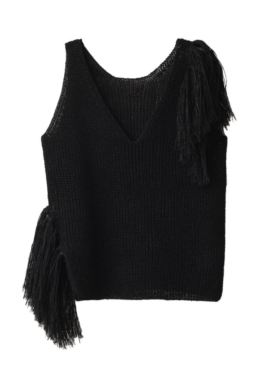 【ニアー ニッポン/near.nippon】のペーパーヤーン フリンジタンクトップ インテリア・キッズ・メンズ・レディースファッション・服の通販 founy(ファニー) 　ファッション　Fashion　レディースファッション　Fashion for Women　トップス・カットソー　Cut & Sew Tops　ニット　Knit Tops & Sweaters　カジュアルプルオーバー・ニットトップス　Pullovers & Knit Tops / Casual Pullovers　アシンメトリー　Asymmetrical Style　インナー　Innerwear　ギャザー　Gathered, Ruffled　コンパクト　Compact, Small Size　ドレス　Dress, One-Piece　バランス　Balance, Style Balance　フリンジ　Fringe, Tassel　ボトム　Bottoms, Lower Wear　レース　Lace, Lace Fabric　ワイド　Wide, Wide Fit　軽量　Lightweight, Ultra Light　ブラック|ID: prp329100004384998 ipo3291000000034957304