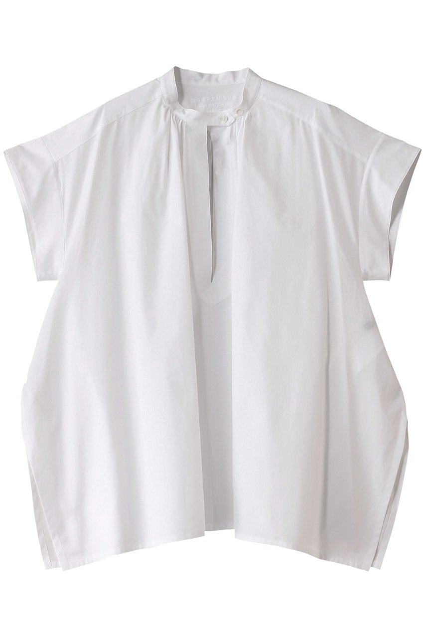 【イレーヴ/YLEVE】の【YLEVE×BOURRIENNE】コットン タイプライターシャツ/KADO インテリア・キッズ・メンズ・レディースファッション・服の通販 founy(ファニー) 　ファッション　Fashion　レディースファッション　Fashion for Women　トップス・カットソー　Cut & Sew Tops　シャツ・ブラウス・オフィスカジュアル　Elegant Blouses & Button-Ups　ショート　Short, Short Length　スリーブ　Sleeve, Long Sleeve / Short Sleeve　タイプライター　Typewriter Fabric, Crisp Cotton　ドレープ　Drape, Draping Fabric　フェミニン　Feminine, Girly　モダン　Modern, Contemporary　ホワイト|ID: prp329100004385004 ipo3291000000035822838