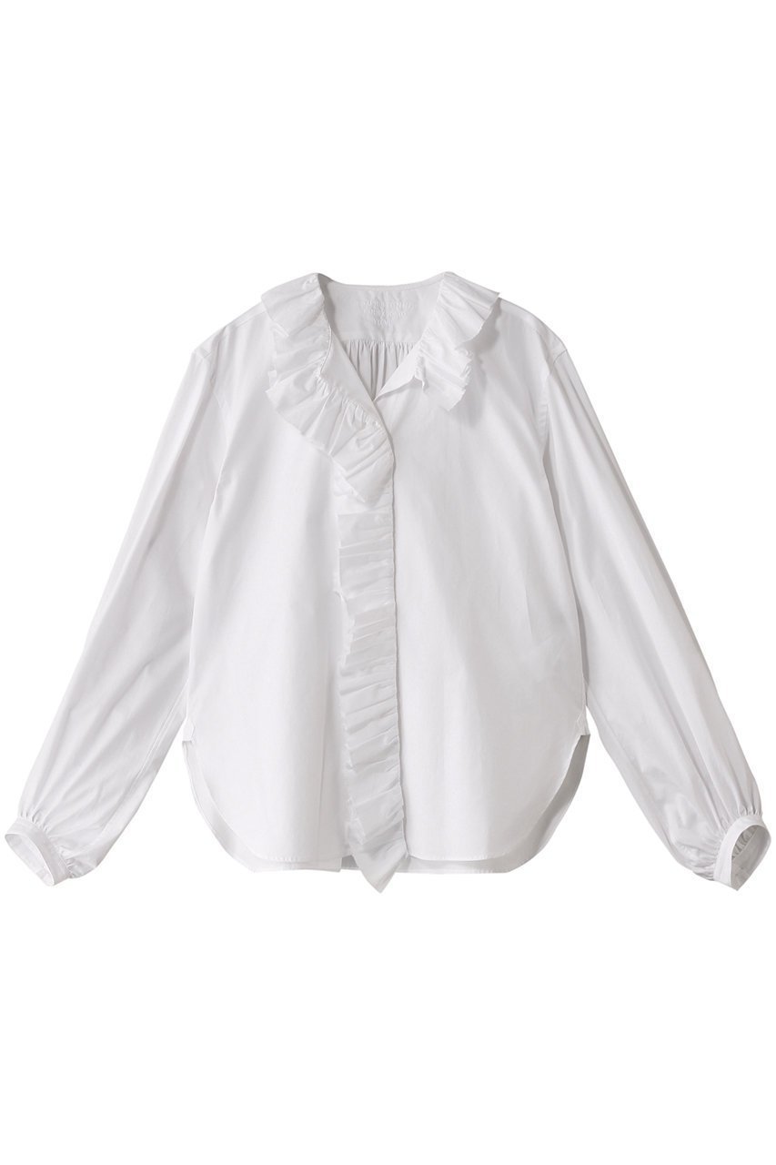【イレーヴ/YLEVE】の【YLEVE×BOURRIENNE】コットン タイプライター ラッフルブラウス/NAMI インテリア・キッズ・メンズ・レディースファッション・服の通販 founy(ファニー) 　ファッション　Fashion　レディースファッション　Fashion for Women　トップス・カットソー　Cut & Sew Tops　シャツ・ブラウス・オフィスカジュアル　Elegant Blouses & Button-Ups　オケージョン　Occasion Wear　コラボ　Collaboration, Collab　スリーブ　Sleeve, Long Sleeve / Short Sleeve　タイプライター　Typewriter Fabric, Crisp Cotton　ラッフル　Ruffle, Frill　ロング　Long, Long-Length　ホワイト|ID: prp329100004385005 ipo3291000000032863419