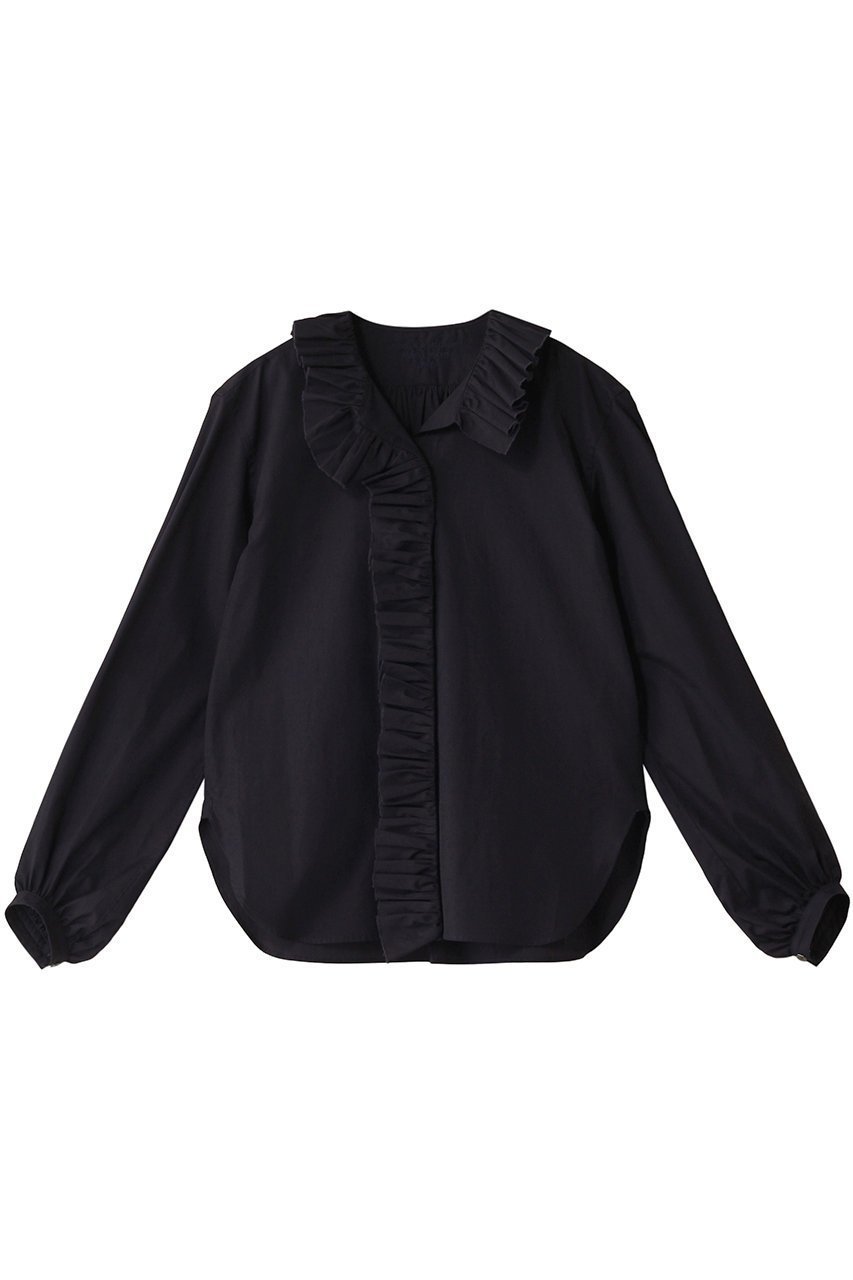 【イレーヴ/YLEVE】の【YLEVE×BOURRIENNE】コットン タイプライター ラッフルブラウス/NAMI インテリア・キッズ・メンズ・レディースファッション・服の通販 founy(ファニー) 　ファッション　Fashion　レディースファッション　Fashion for Women　トップス・カットソー　Cut & Sew Tops　シャツ・ブラウス・オフィスカジュアル　Elegant Blouses & Button-Ups　オケージョン　Occasion Wear　コラボ　Collaboration, Collab　スリーブ　Sleeve, Long Sleeve / Short Sleeve　タイプライター　Typewriter Fabric, Crisp Cotton　ラッフル　Ruffle, Frill　ロング　Long, Long-Length　ネイビー|ID: prp329100004385005 ipo3291000000032863425